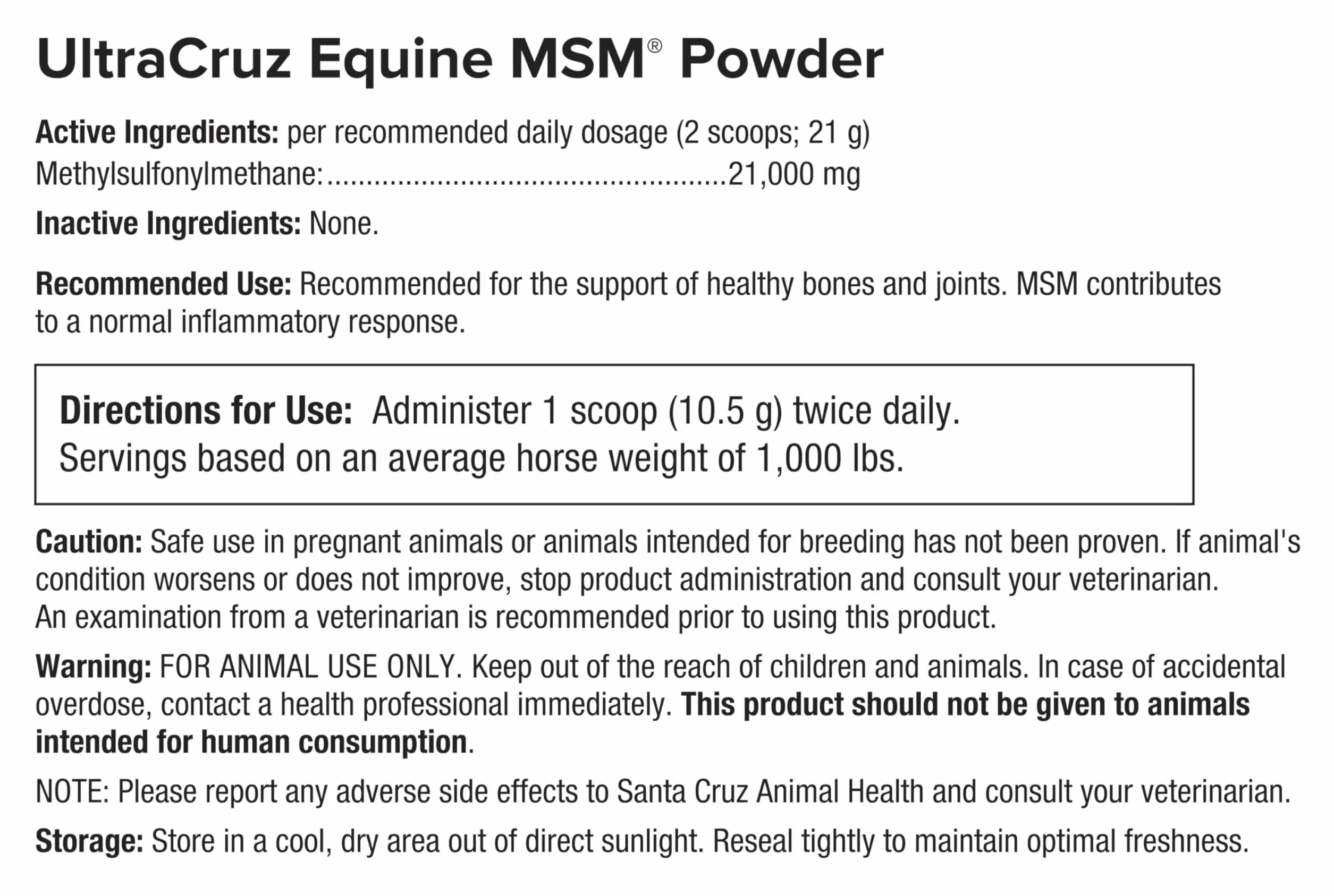 UltraCruz Equine MSM Powder, 4 LB