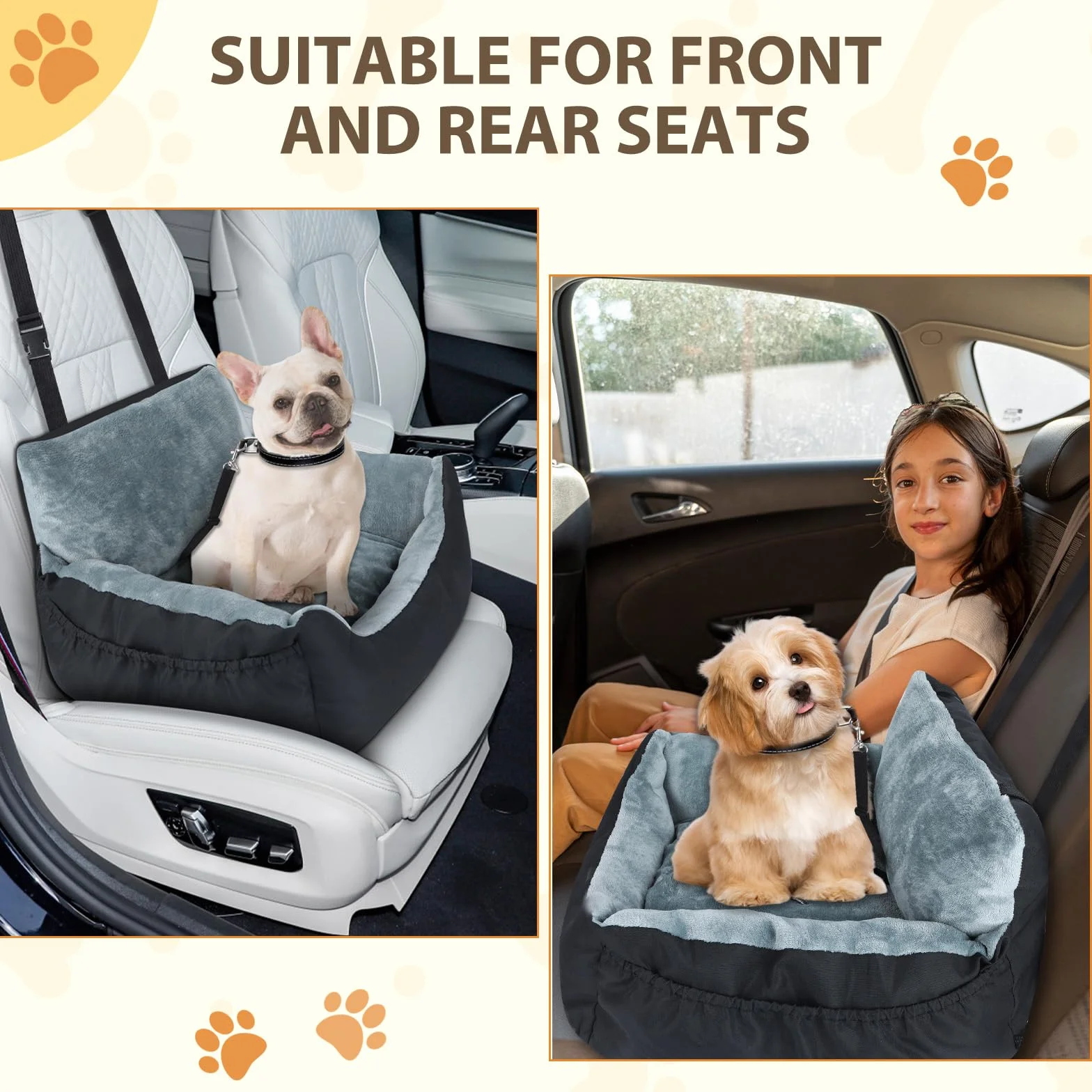 Lannvan Siege Auto Chien Antidérapant Lavable Coussin avec Laisse de Sécurité Noir