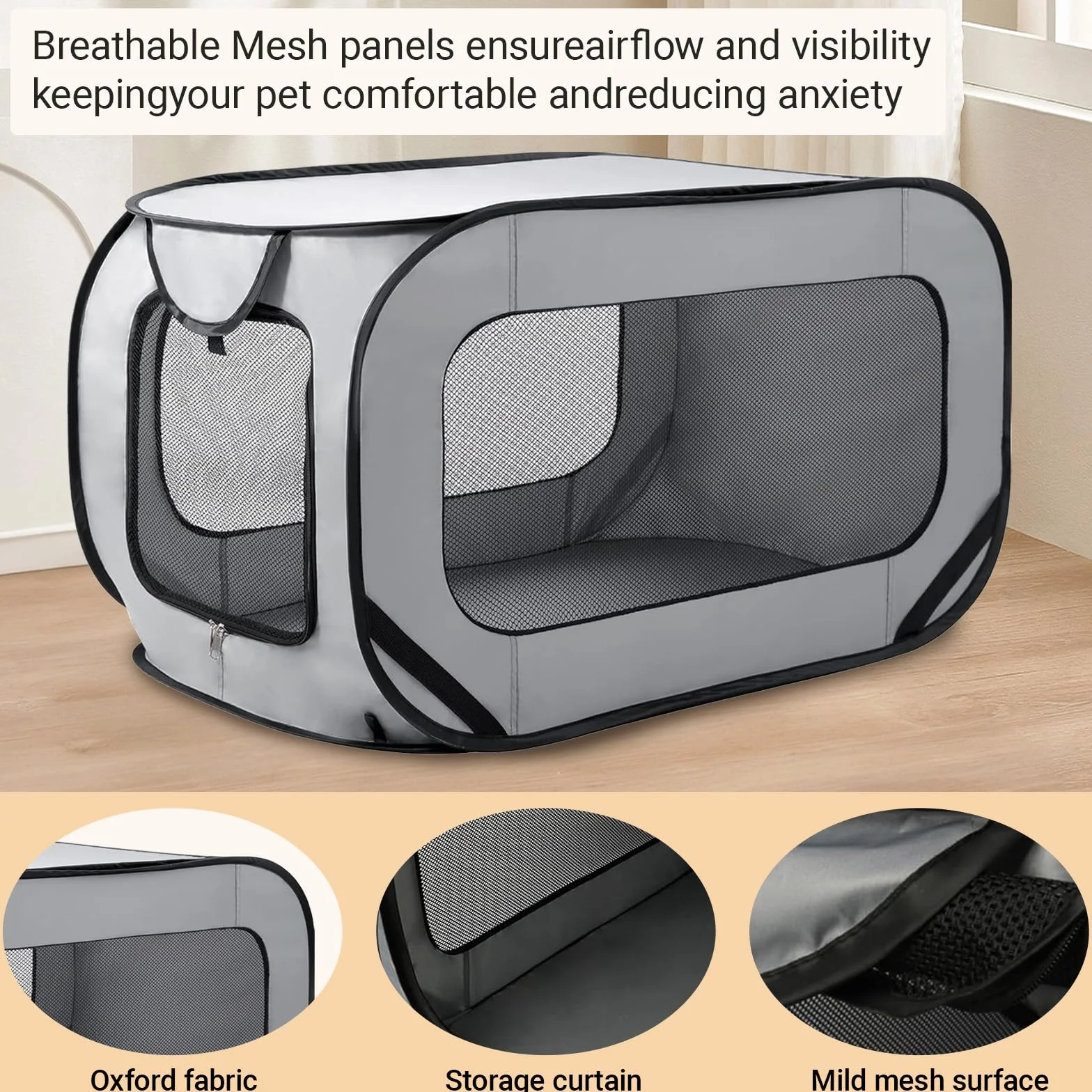 Parc Pliable pour Chien Cage Portative Clôture Animaux Tissu Oxford Imperméable Gris
