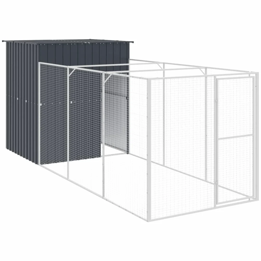 Niche pour Chien Extérieur Métal, Chenil d'extérieur Enclos Cage pour Chien avec Cour Anthracite 165x455x181 cm