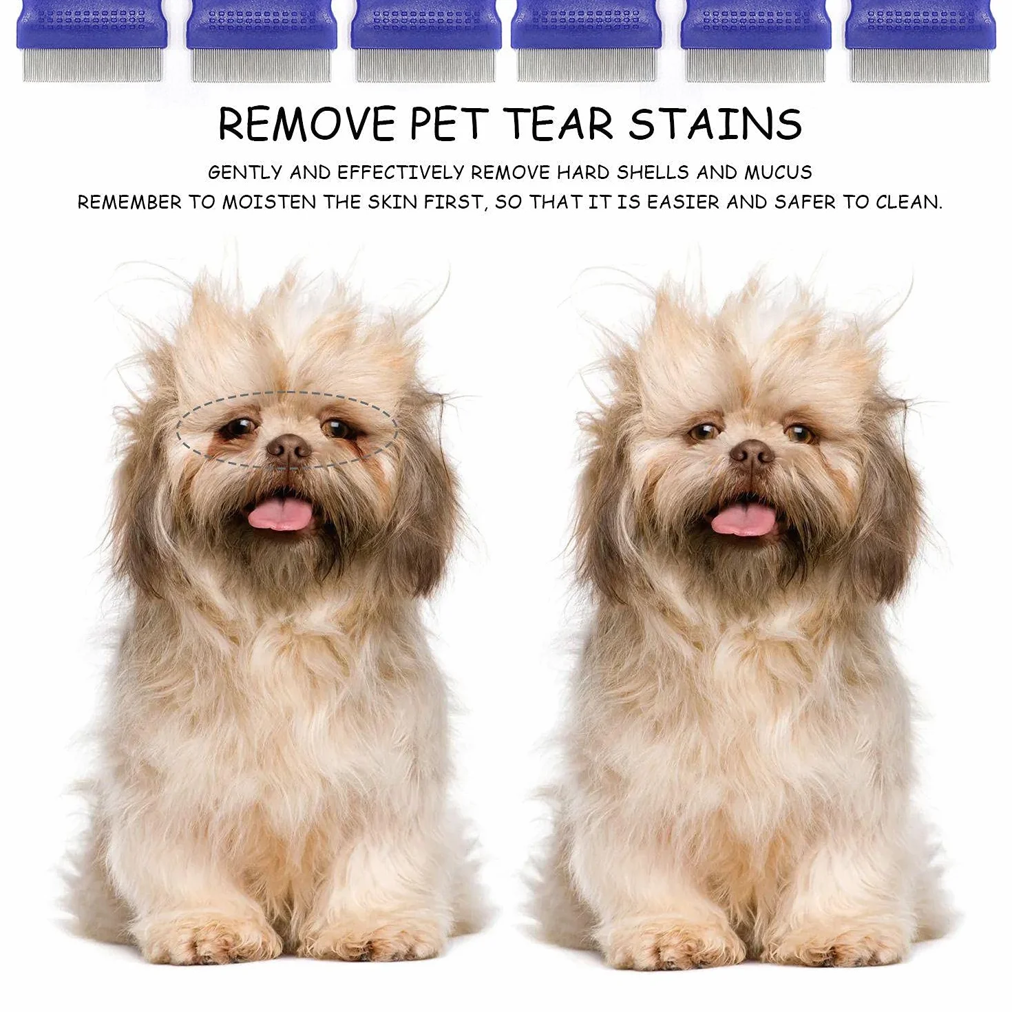 6 PCS Kit de peigne anti puce chiens et chats,Peigne Anti Poux,Peigne Anti Puces pour Chat, Elimination poux et poussière Outil de toilettage en acier inoxydable avec pointes arrondies