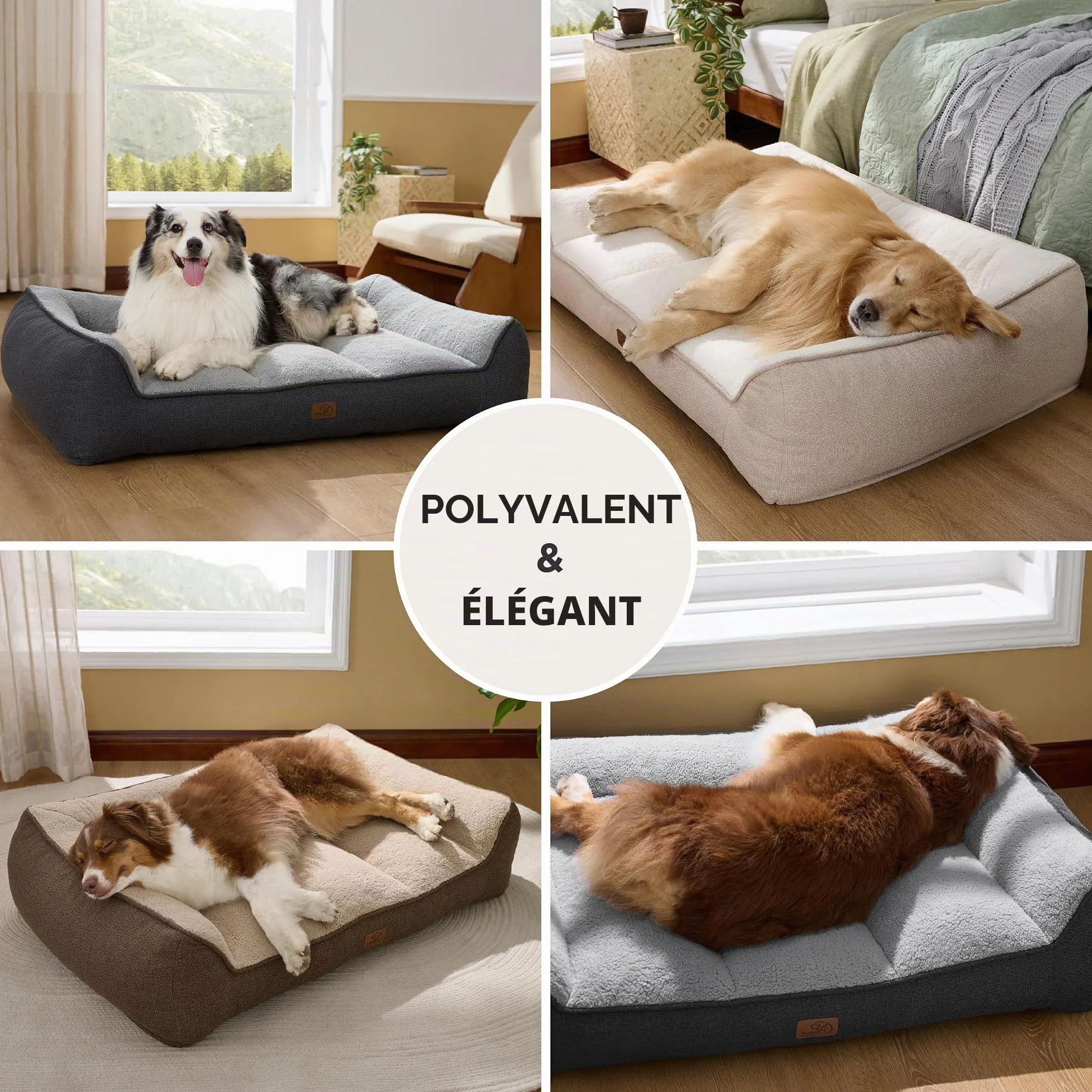 Bedsure Panier Lavable Grands Chiens 106x76cm Sofa pour Chien Extra Épais Housse Imperméable Antidérapant Sherpa Douce Brun