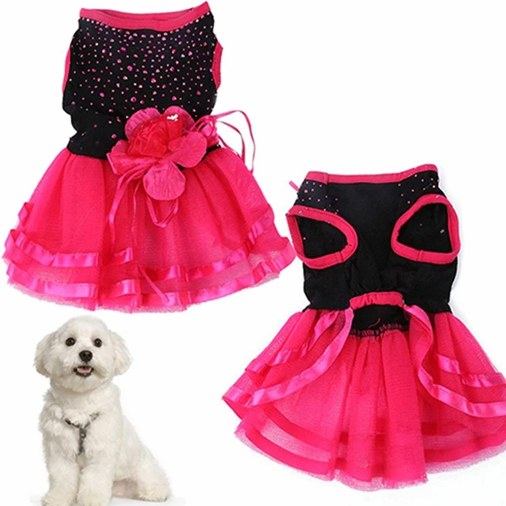 Robe Tutu Rose Fleur Gaze pour Chien Chiot Chihuahua Caniche Yorkshire