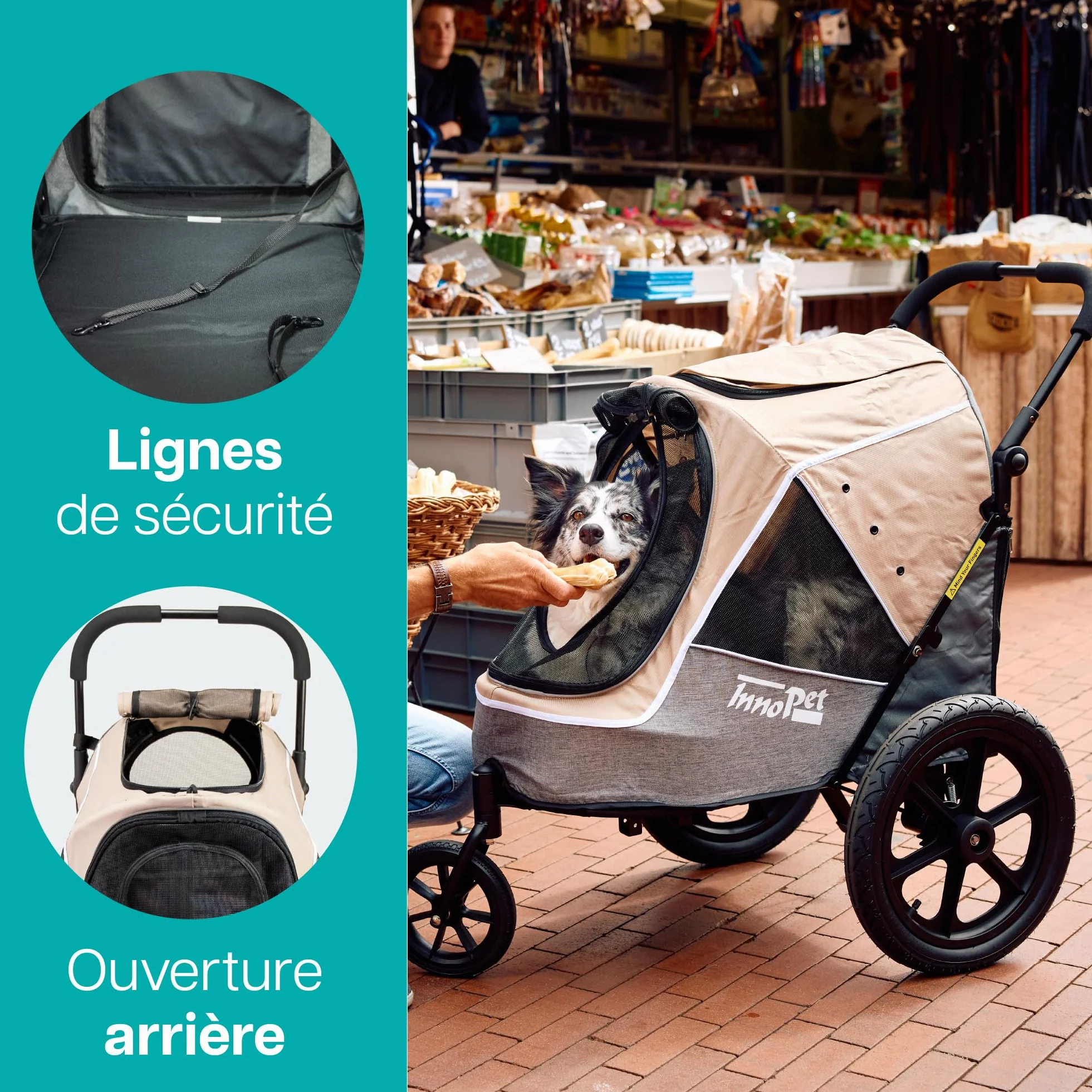 Innopet Sporty Evolution Latte Poussette et Remorque pour Chien 2 en 1 Beige/Gris 30 kg avec Housse de Pluie