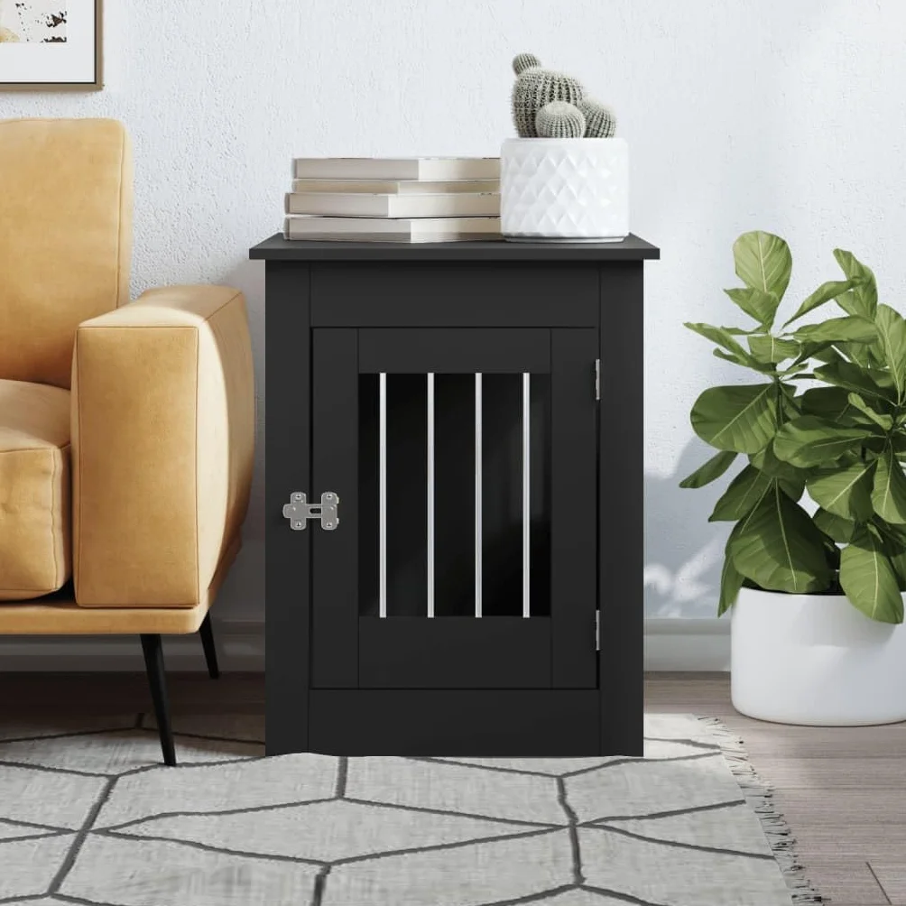 Tidyard Meuble de Cage pour Chiens Noir 55x80x68 cm Bois d'ingénierie, Cage pour Chiens de Petite Taille, Cage pour Chien avec Porte Verrouillable