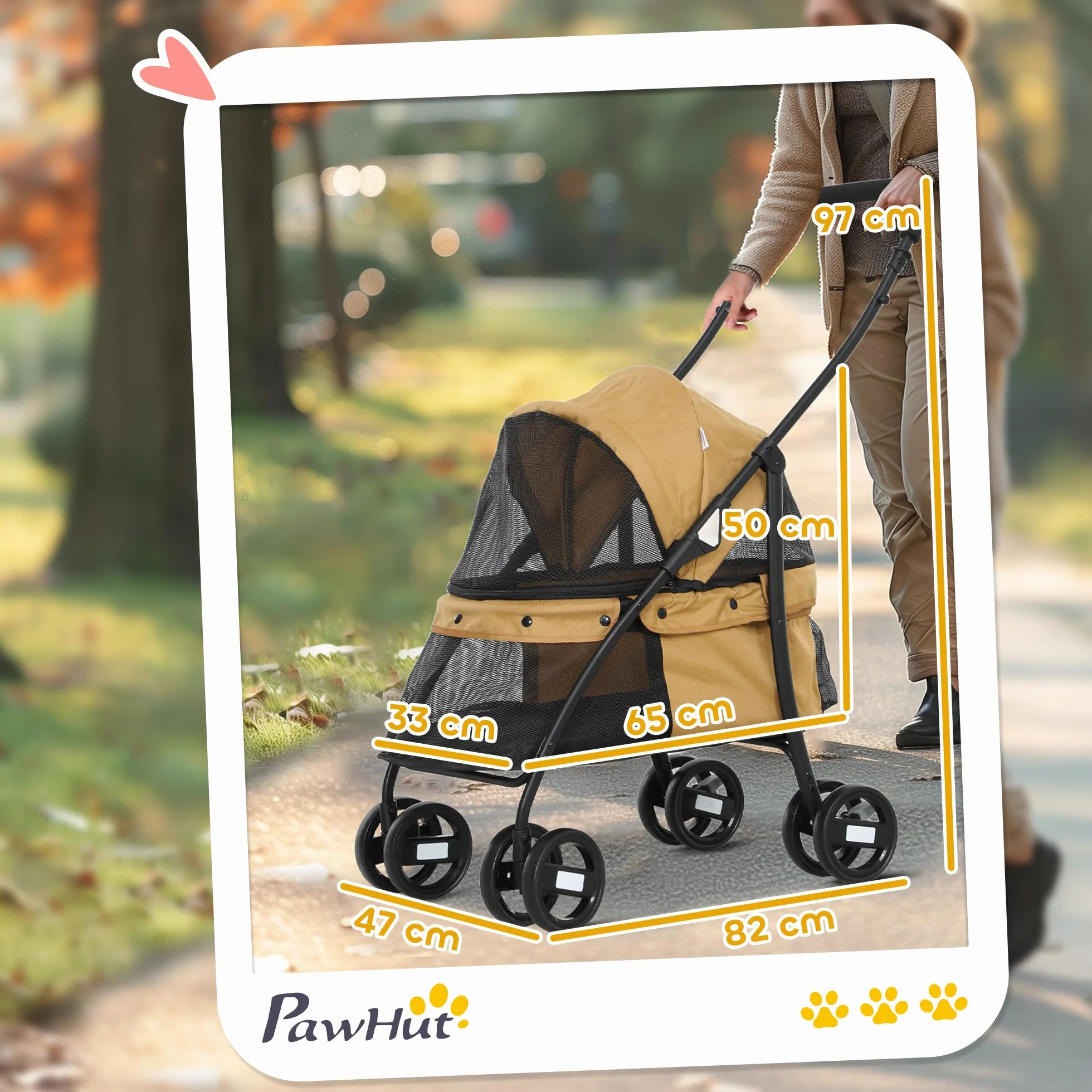 PawHut Poussette pliable pour chiens petite taille 15 kg Café