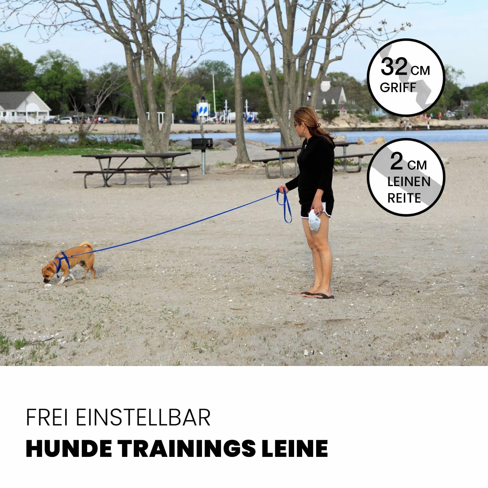 Laisse pour chien ski de fond imperméable légère 30 m bleu