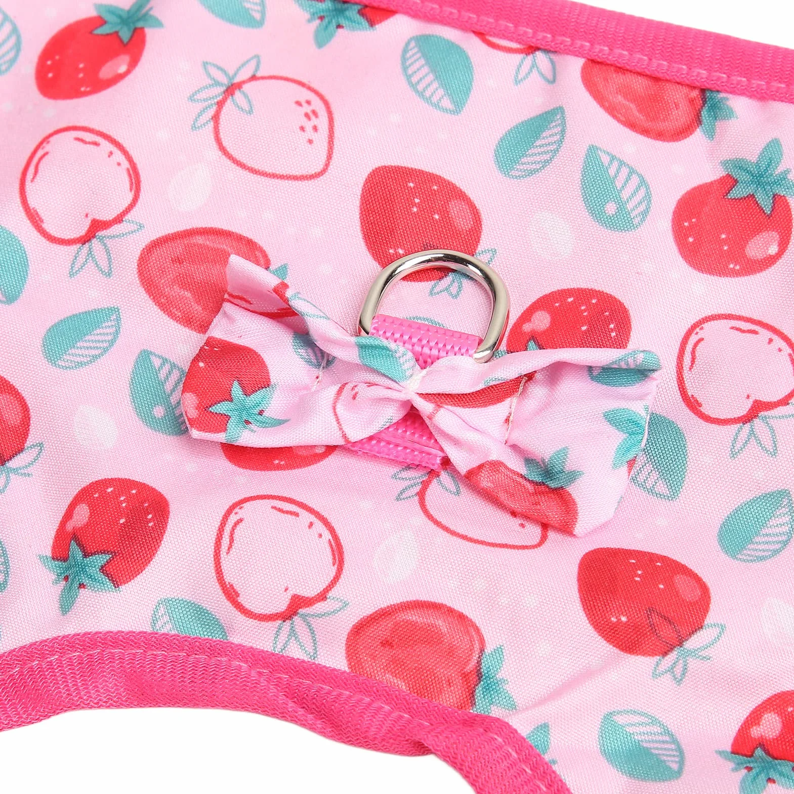Tnfeeon Harnais Souple et Laisse Ajustable pour Petits Animaux : Lapin, Cochon d'Inde, Chaton, Hamster, Furet - Motif Fraise, Respirant et Confortable
