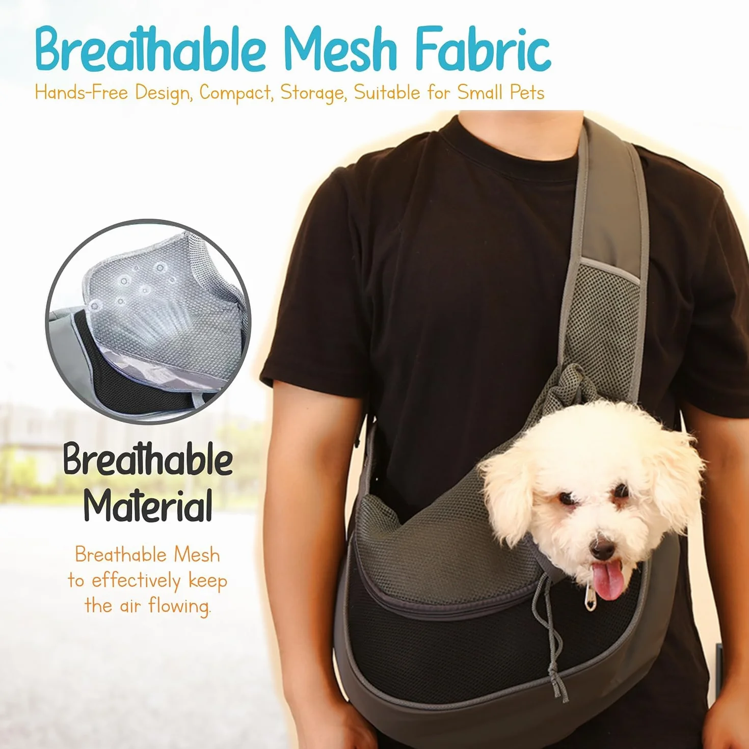 Sac de Transport en Maille Respirant pour Chien et Chat - Bandoulière Réglable Mains Libres (Noir)