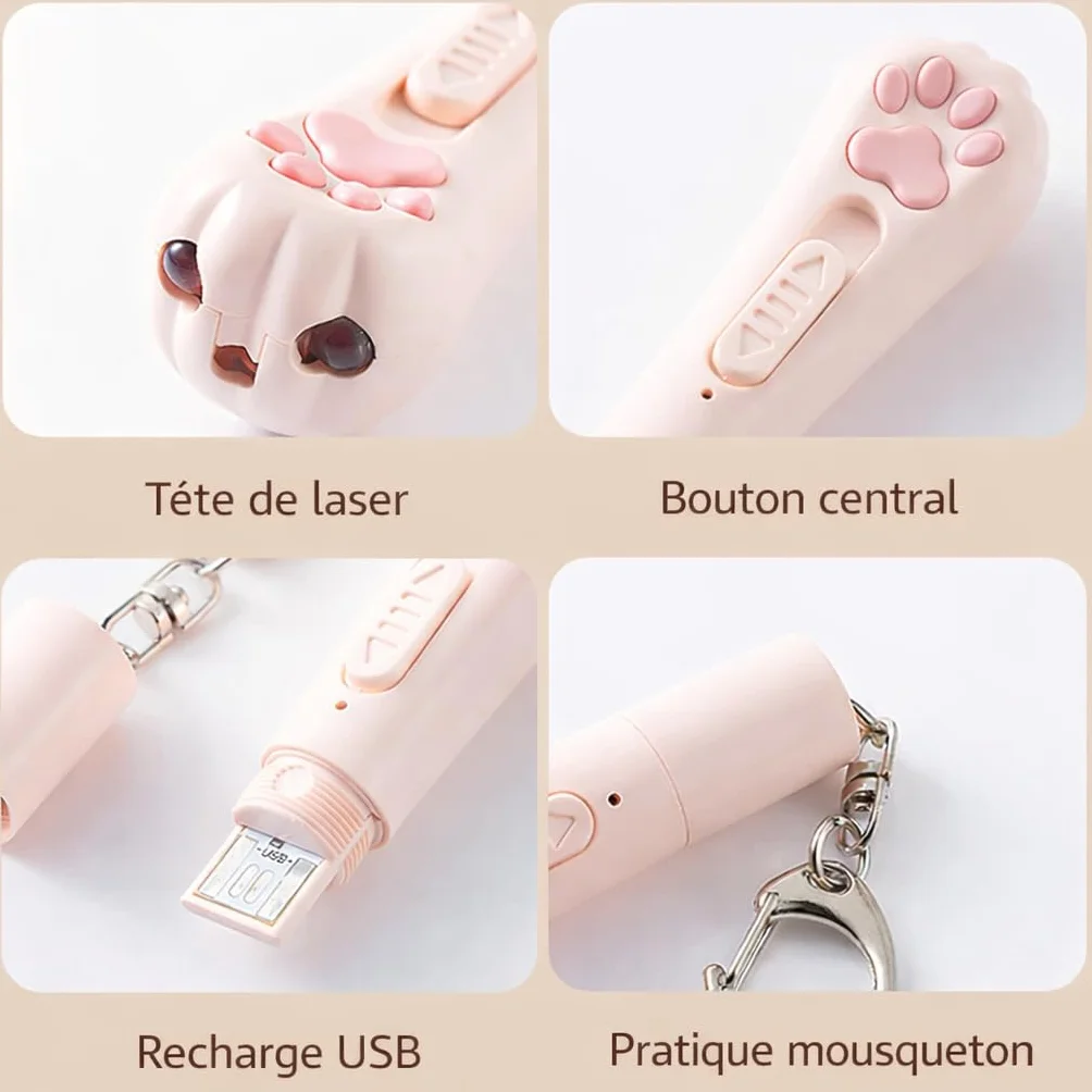 Laser pour Chats Jouet Interactif Rechargeable USB 3 Modes Réglables Marque Française Blanc Neigé