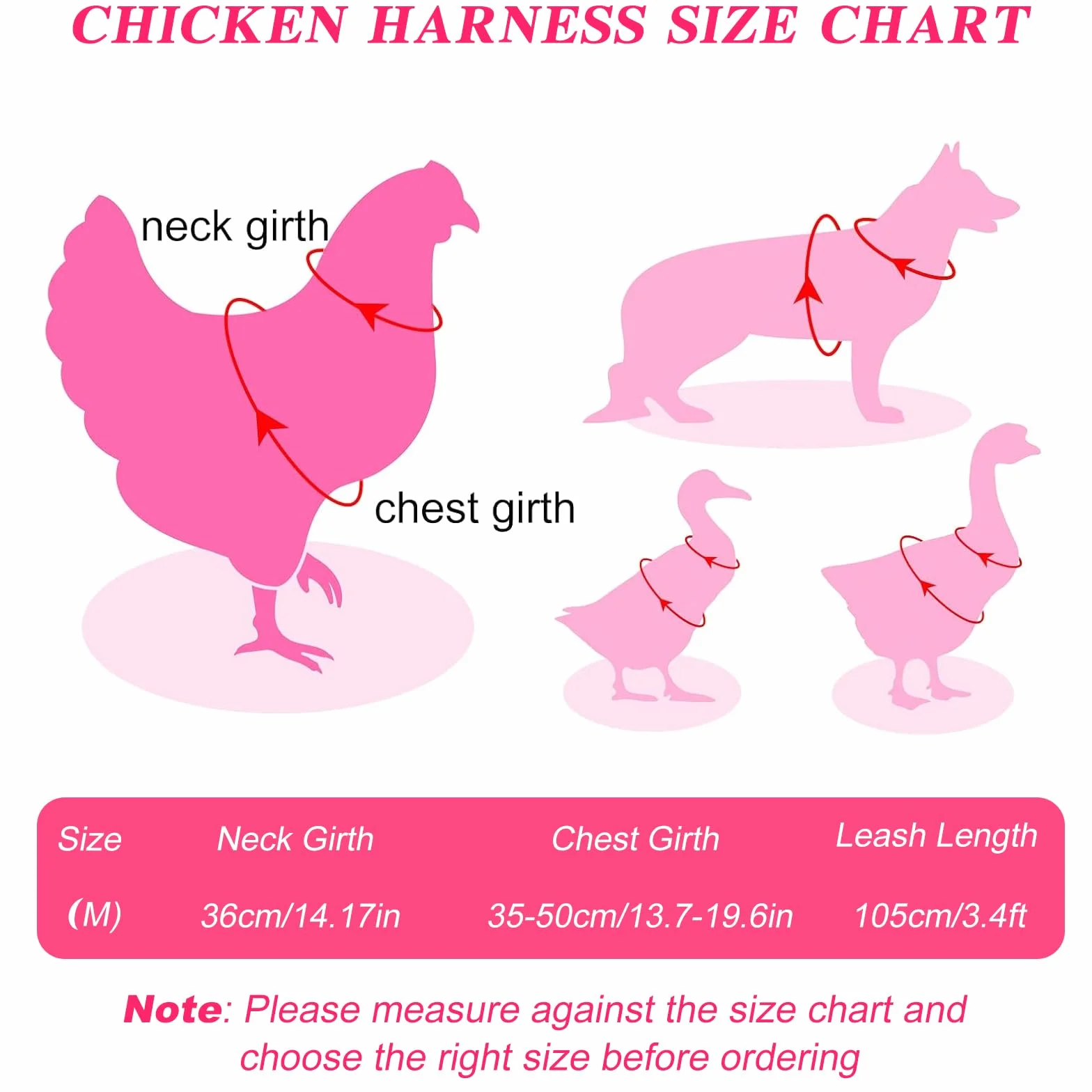 Harnais et laisse réglables en nylon pour poules canards oies petits animaux (rose, M)