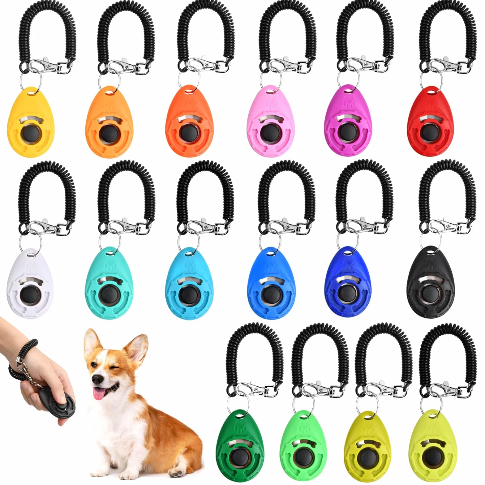 16 Pièces Chiens Clicker Formation, Pet Training Clicker, Professionnel Clicker avec Dragonne élastique, Dog Clicker Training, Dressage de Chiens Clicker pour Chat, Cheval, Chien