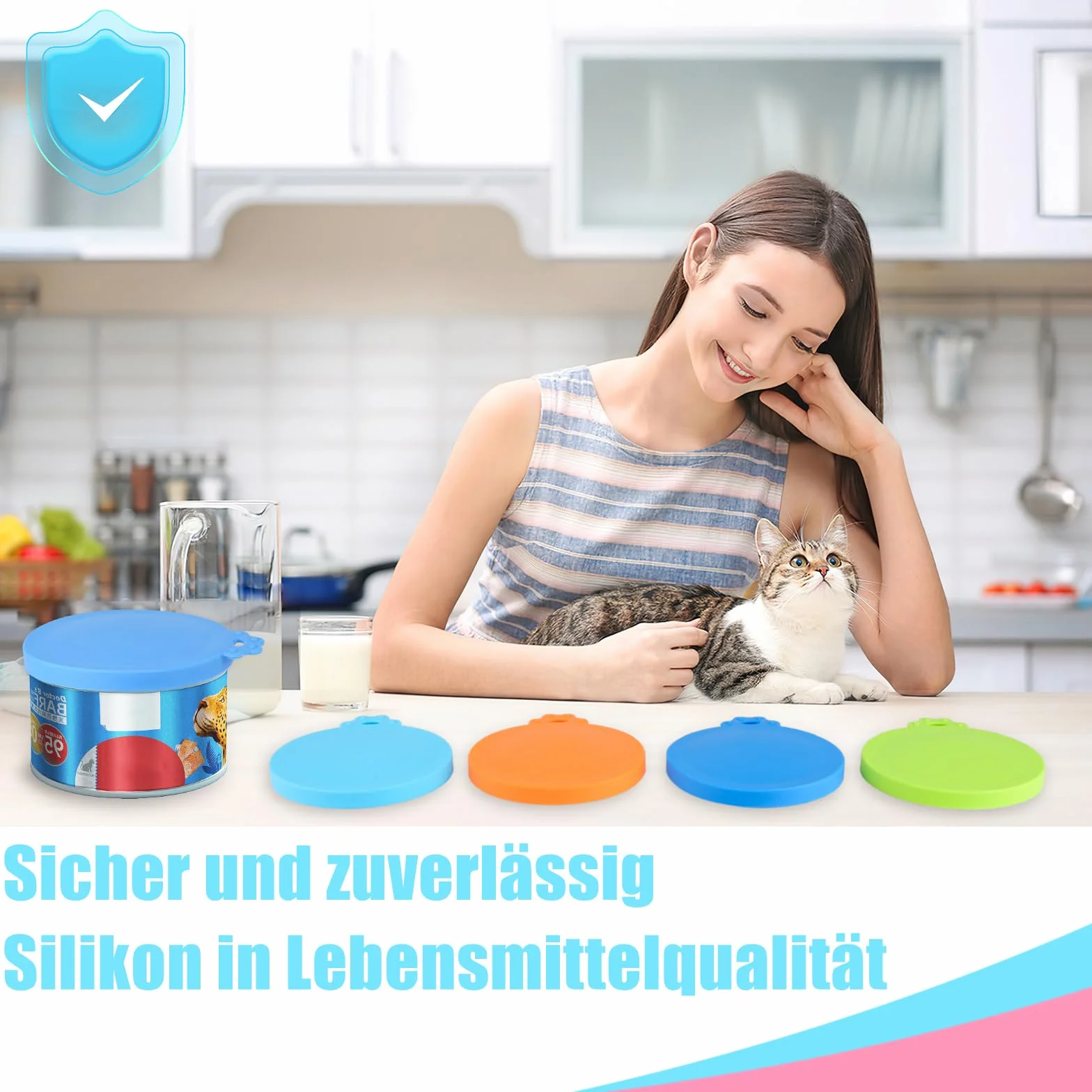 Lot de 6 Couvercles Silicone de Conserve Avec 6 Cuillères - Pour Boîtes de 65 mm, 75 mm et 85 mm - Adapté Aux Boîtes de Nourriture Pour Chiens et Chats