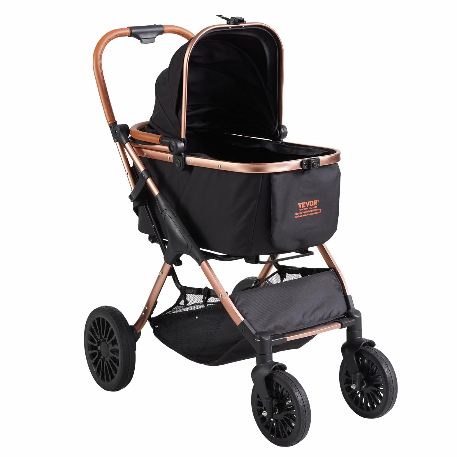 VEVOR Poussette pour Chien 4 Roues Pivotantes avec Freins 30 kg Noir