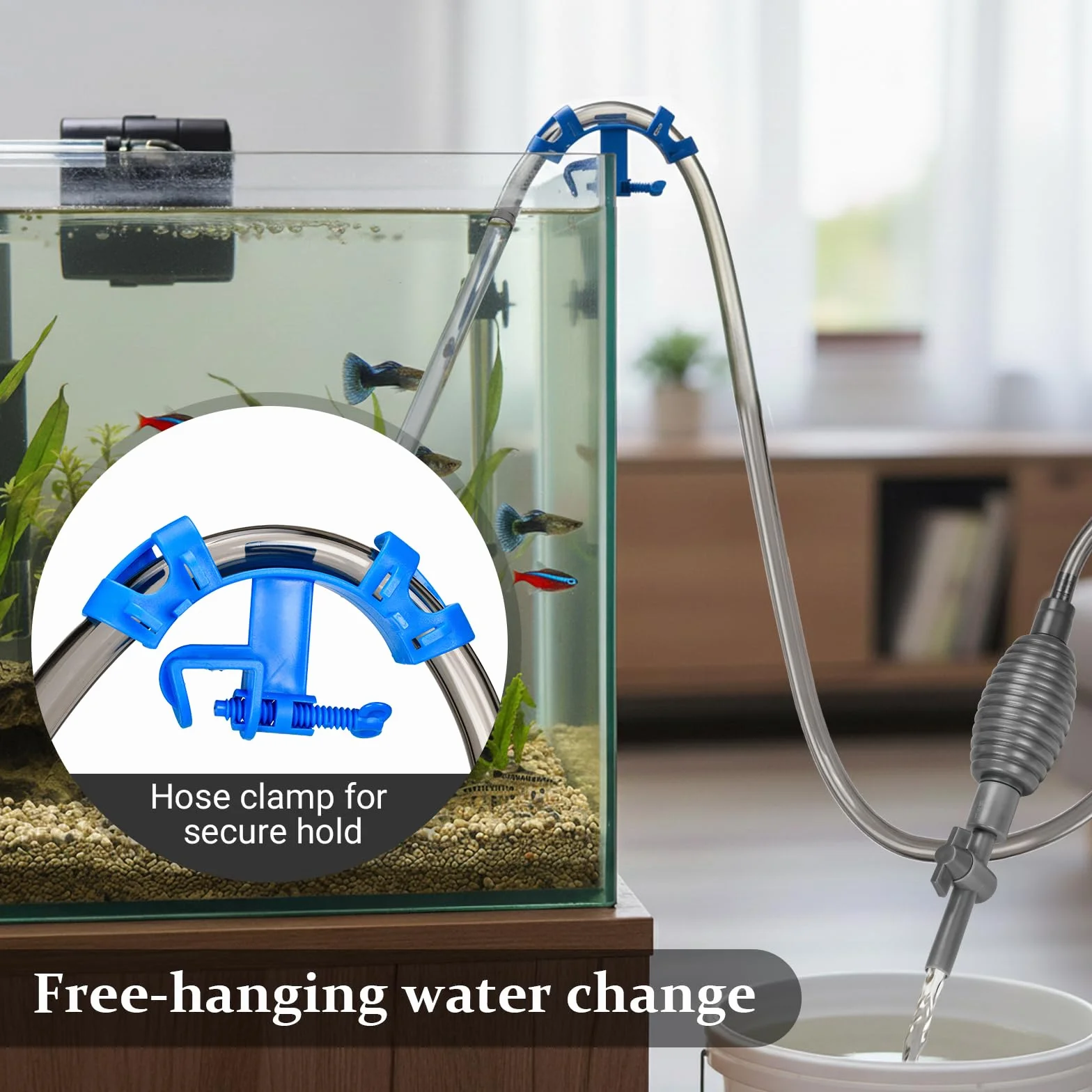 Siphon Aquarium 3 m Tuyau Nettoyeur de Gravier avec Tube Rigide 70 cm, Robinet Marche/Arrêt, Filtre, Buse Bec de Canard