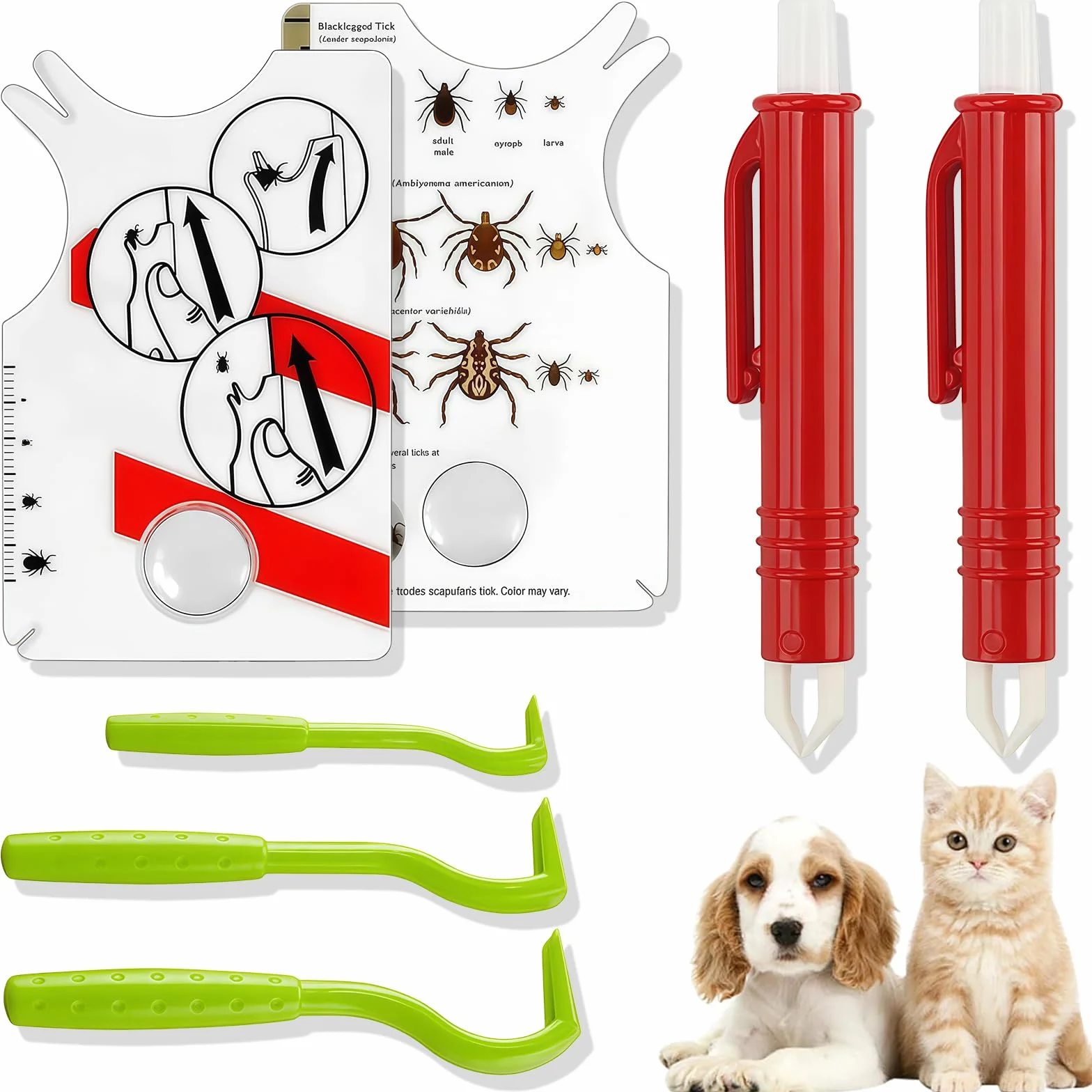 Carte De Retrait De Tiques - Tire-Tique Avec Loupe, Nettoyage Rapide, Pour Humains, Chiens, Chats