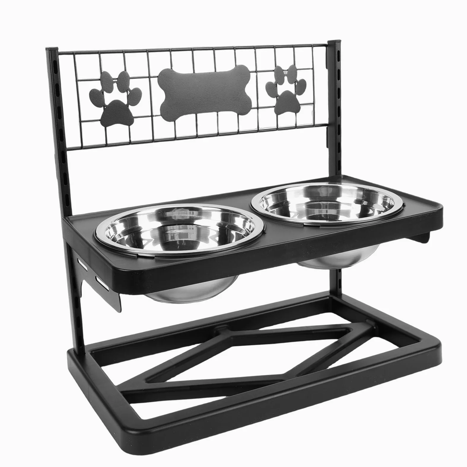 Zerodis Fournitures pour Chiens Support de Gamelle surélevé en Métal pour Chien Support de Gamelle surélevé Réglable en Hauteur avec 2 Récipients d'eau et de Nourriture en Acier Inoxydable pour