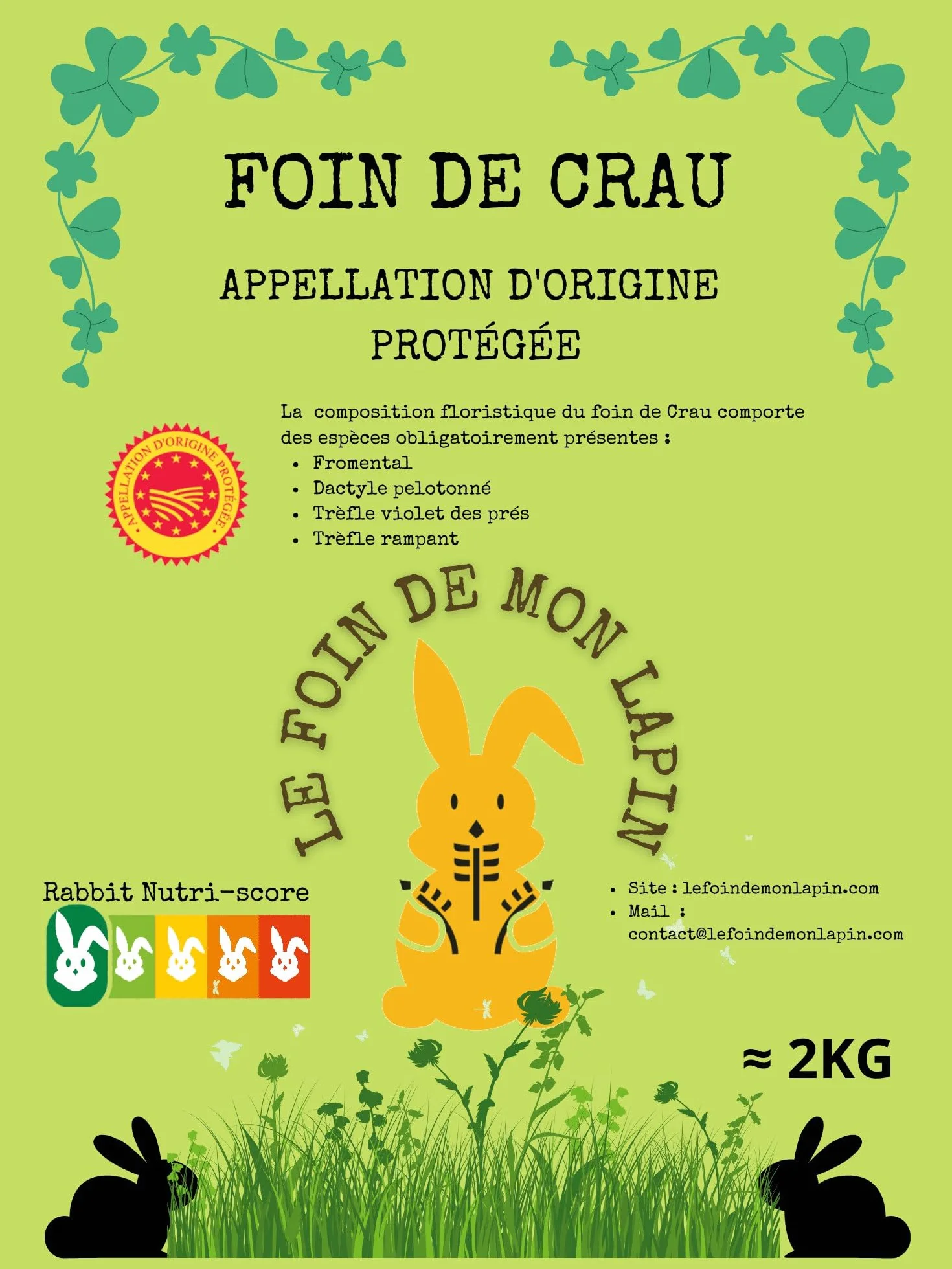 Foin De Crau AOP/AOC 2kg pour Lapin et Rongeur