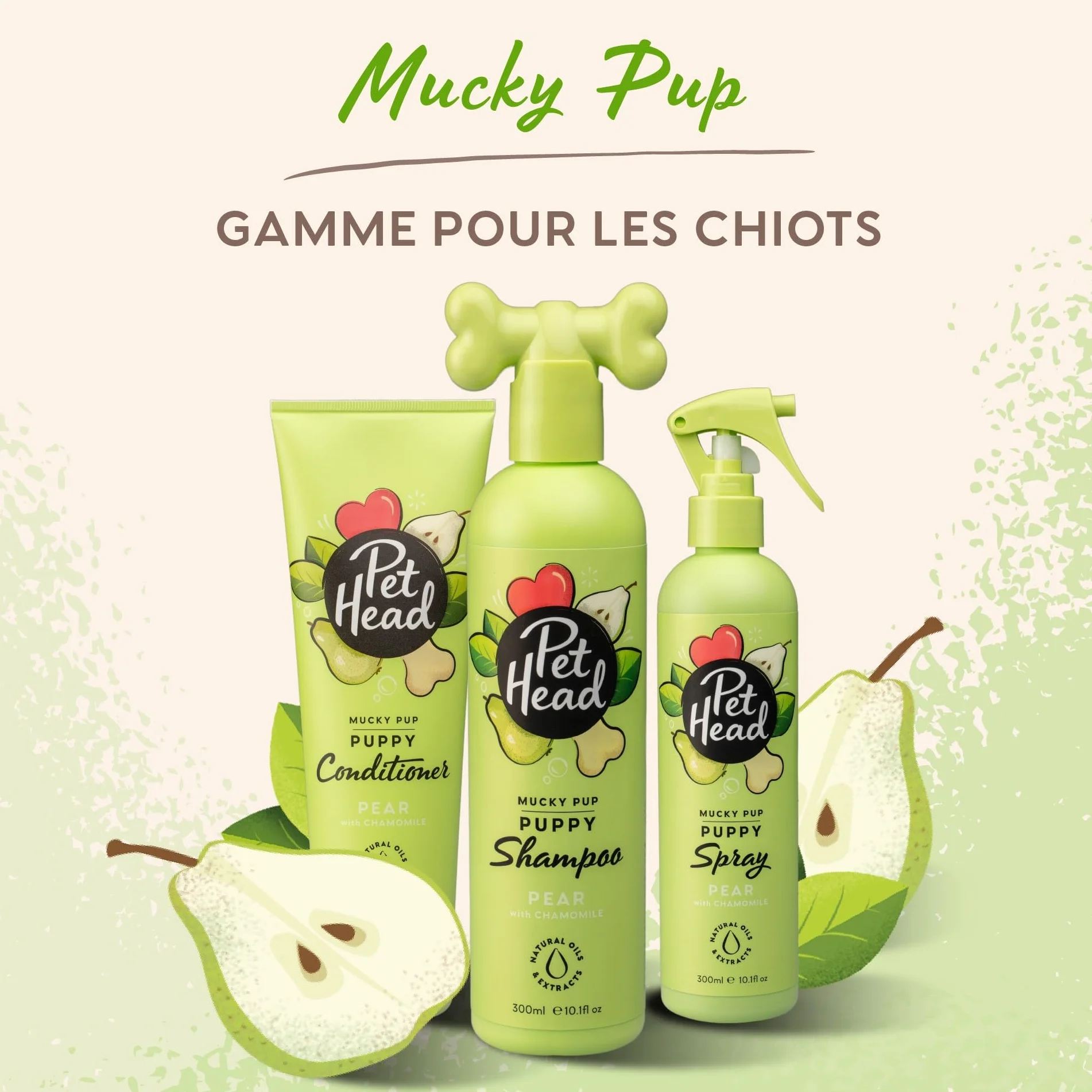 Pet Head Mucky Pup Spray Désodorisant pour Chiot Parfum Poire 300ml Séchage Rapide sans Rinçage Naturel
