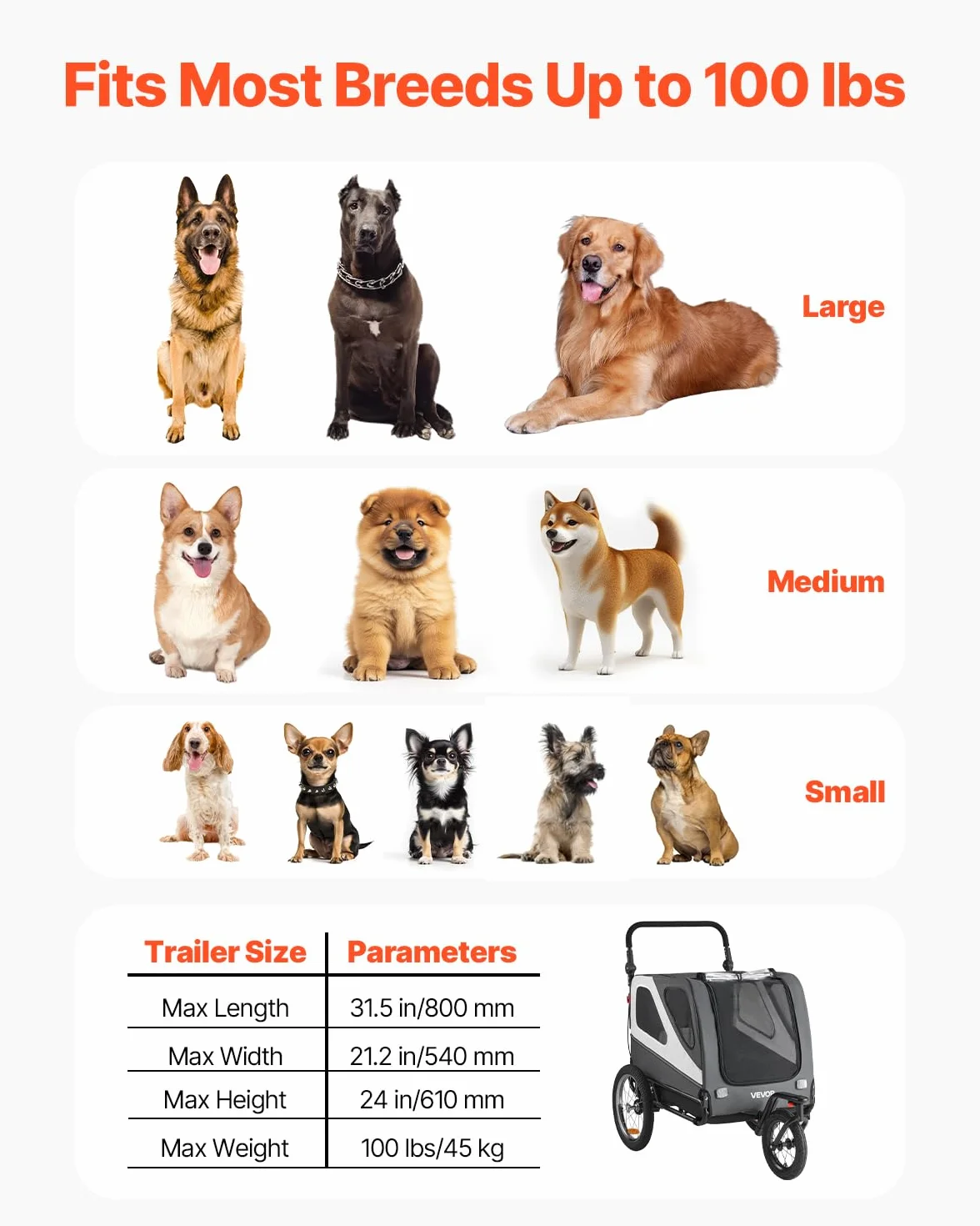 VEVOR Remorque de Vélo Chien Pliable avec Roues à Dégagement Rapide, Coupleur Universel