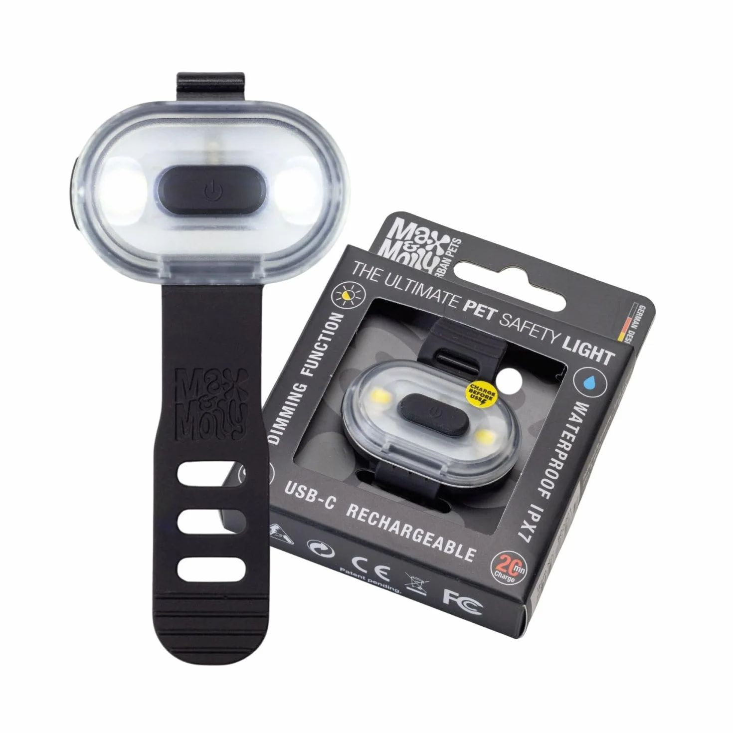 Max & Molly Matrix 2.0 Ultra LED, Lampe LED pour harnais, laisse et collier de chien, Noir, Étanche, Rechargeable par USB, Attache lumineuse pour chien pour plus de sécurité