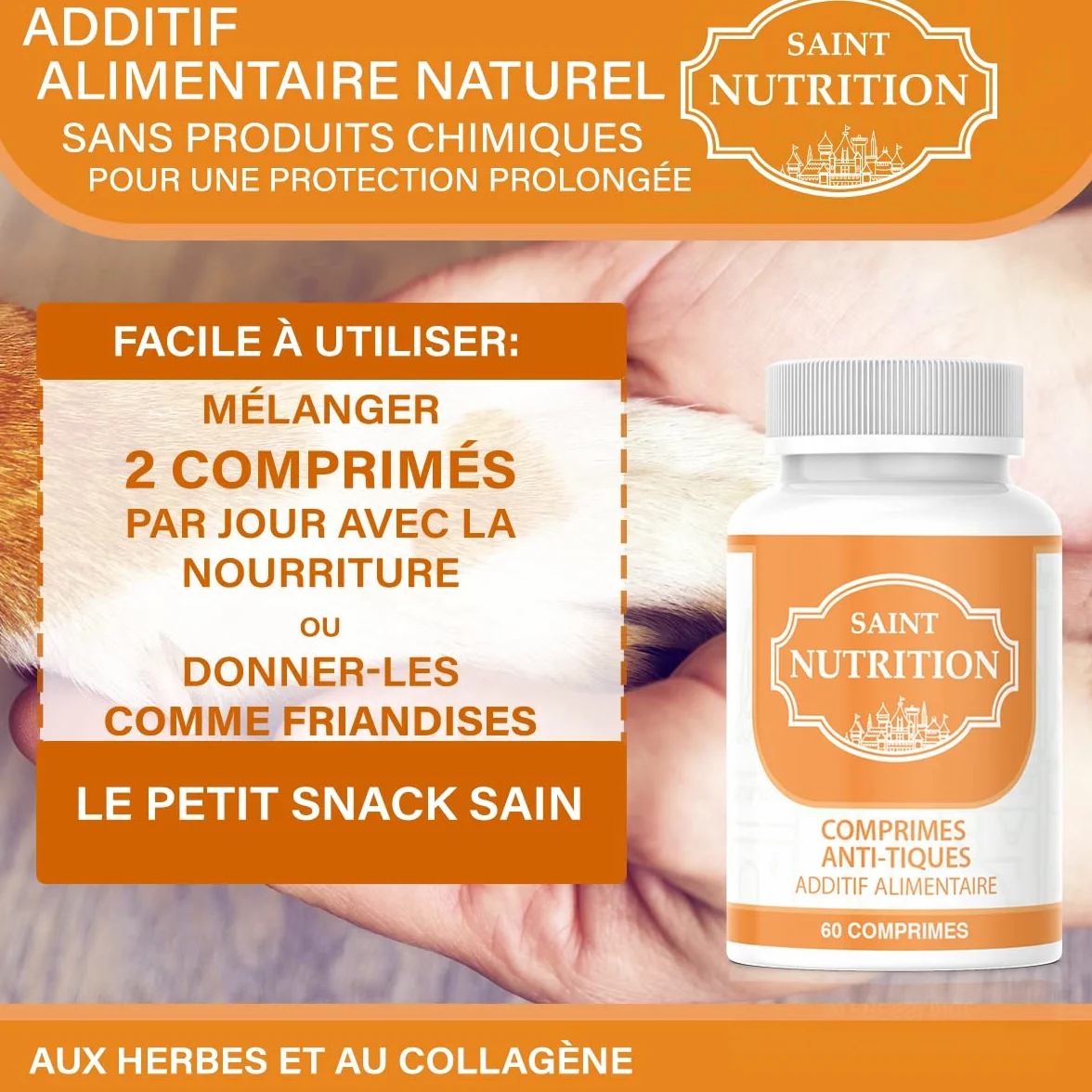 Saint Nutrition Anti-Tique Comprimés pour Chien et Chat - Traitement Naturelle Contre Tiques, Effet Immédiat, 60 Comprimés