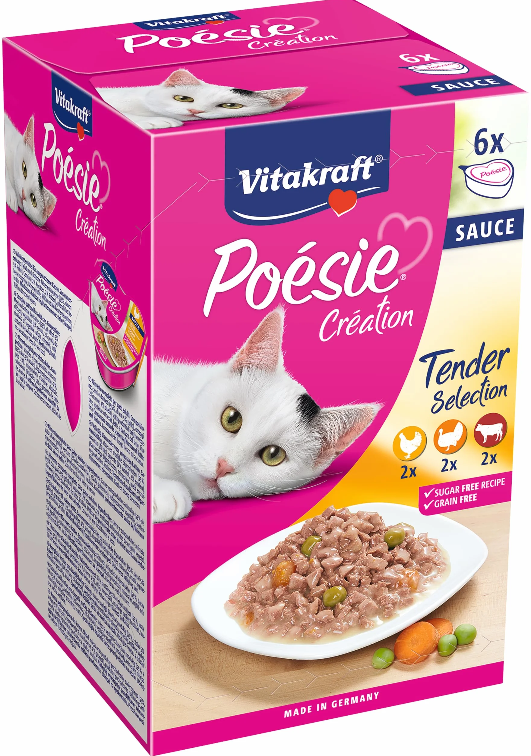 VITAKRAFT Poésie Création Sélection Tendre Nourriture Humide pour Chats en Sauce Poulet Dinde Bœuf 6x85g