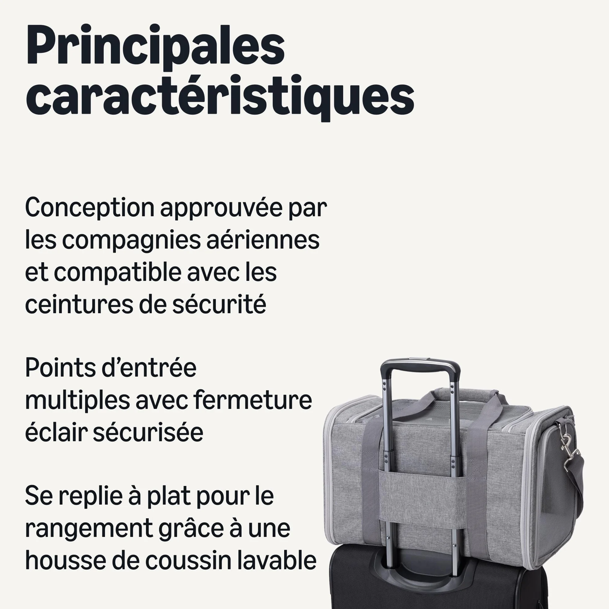 Amazon Basics Sac de Transport Souple pour Chat et Chien, Homologué Avion, Pliable, 43,2 cm, Gris