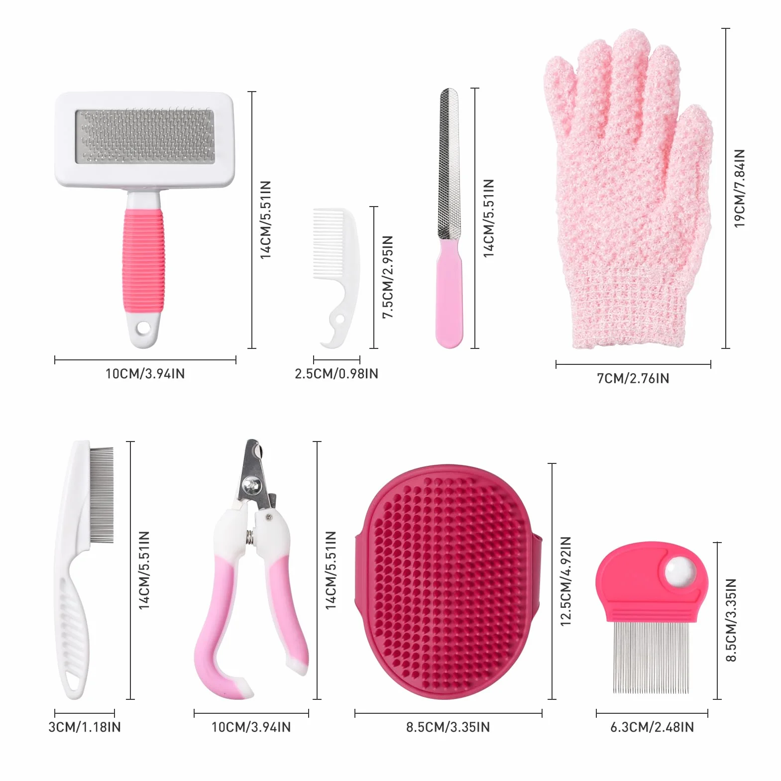 Kit de Toilettage pour Lapin 8 Pièces avec Coupe-ongles, Lime, Peigne à Puces, Gant de Bain, Brosse