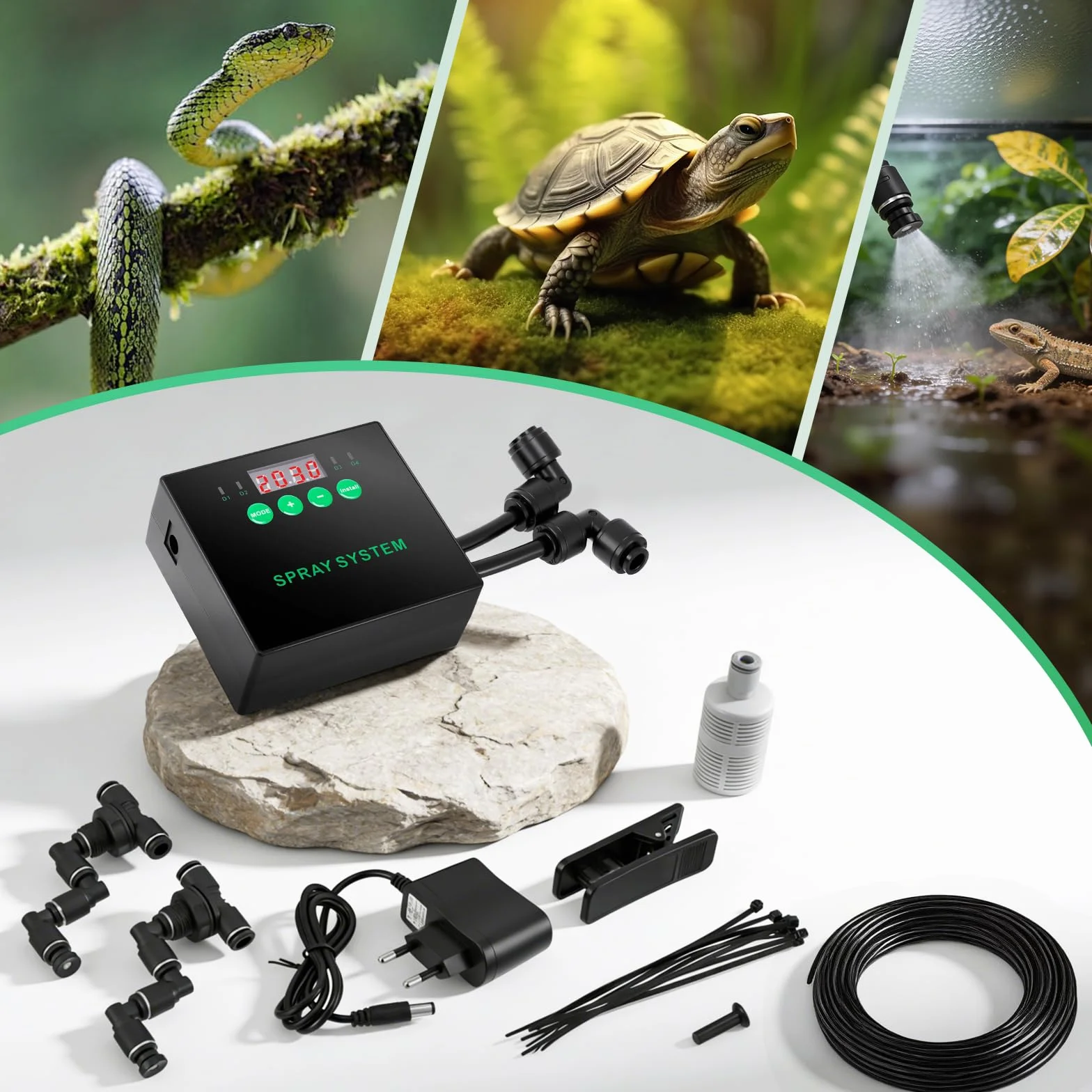 Système de brumisation pour reptiles avec buses 360° et minuterie - Humidificateur terrarium