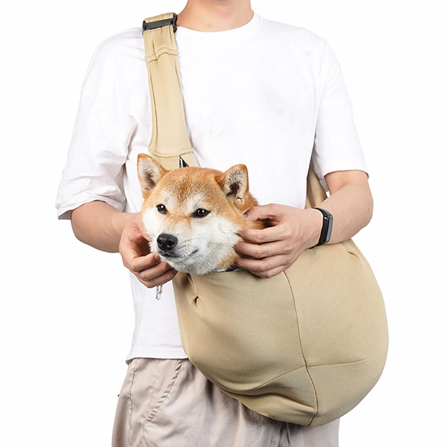 Sac Bandoulière Chiens Réversible Petit Sac Transport Chien Sécurisé Animaux Pet Sling Carrier Kaki