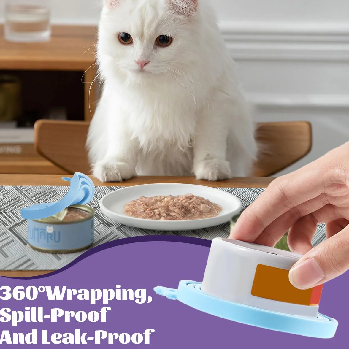 Lot De 6 Couvercles De Boîte De Nourriture pour Chat avec 6 Cuillères en Silicone 70g 85g 200g 400g