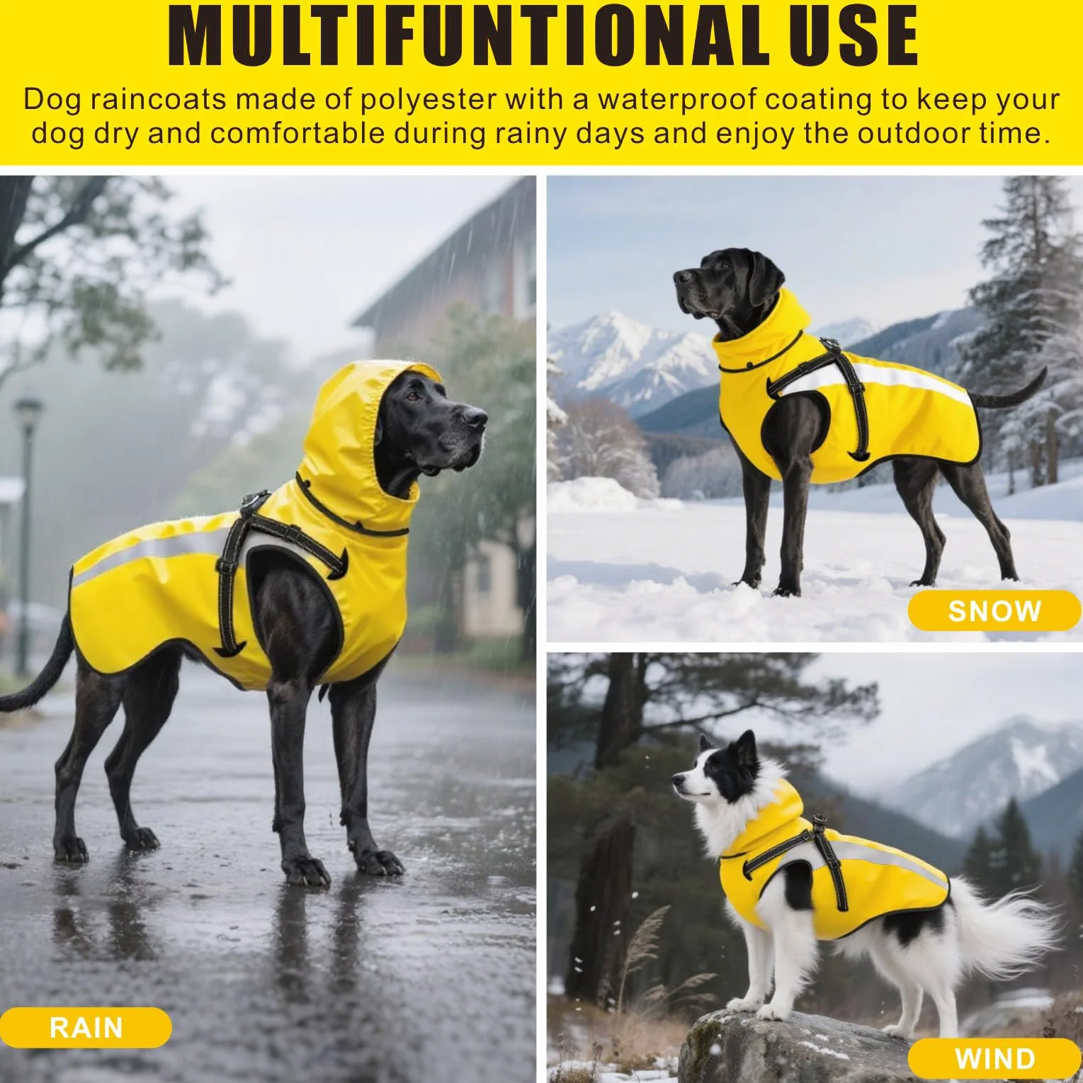 Imperméable Chien Réfléchissant Veste de Pluie à Capuche Poncho pour Petits Moyens Grands Chiens S-XXL (Jaune, XL)