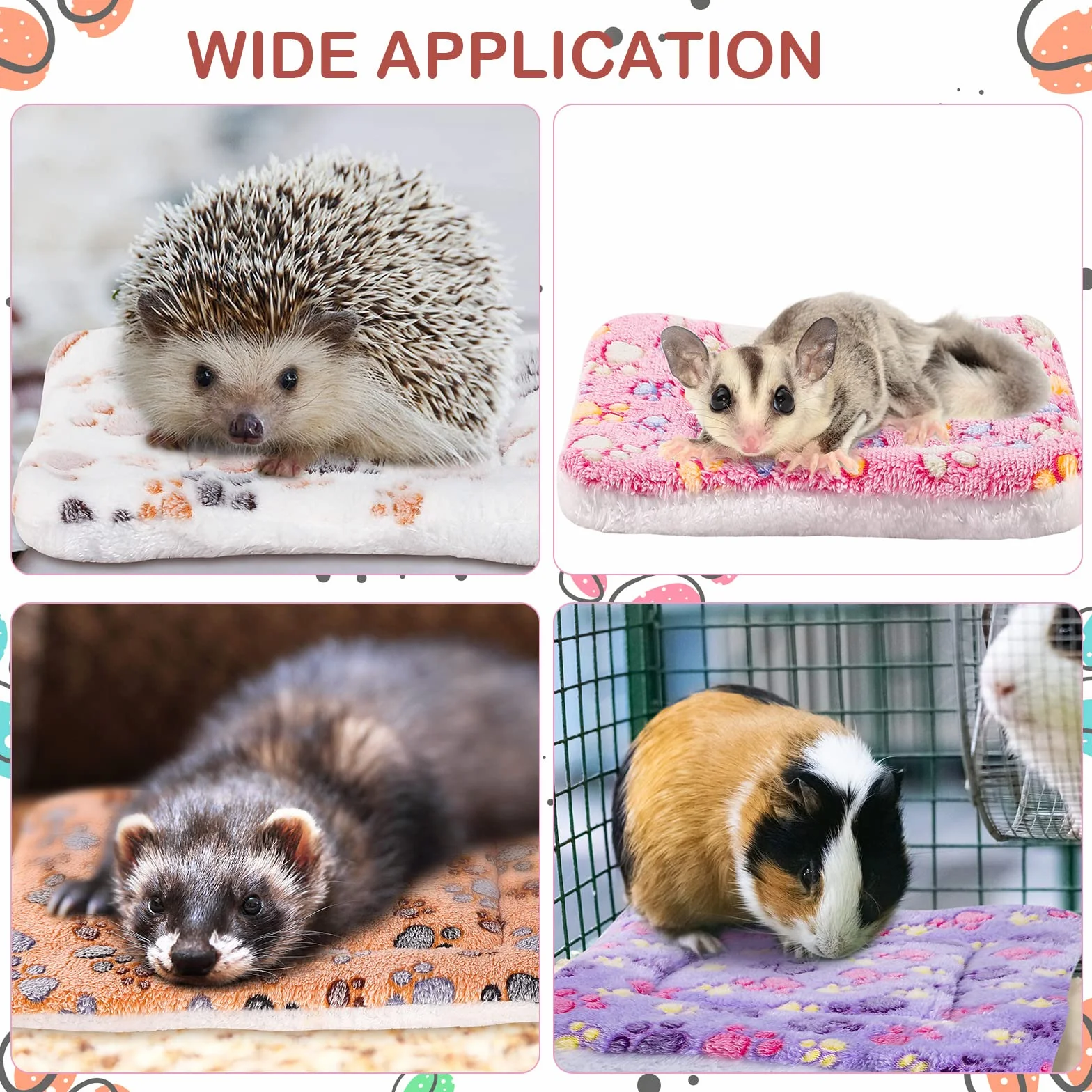 Hestya 4 Tapis de Lit pour Chien Ultra Doux avec Imprimés Mignons Coussins de Cage Réversibles Lavables Épais Matelas en Polaire pour Petits Animaux Chat Cochon d'Inde (32 x 25 cm)