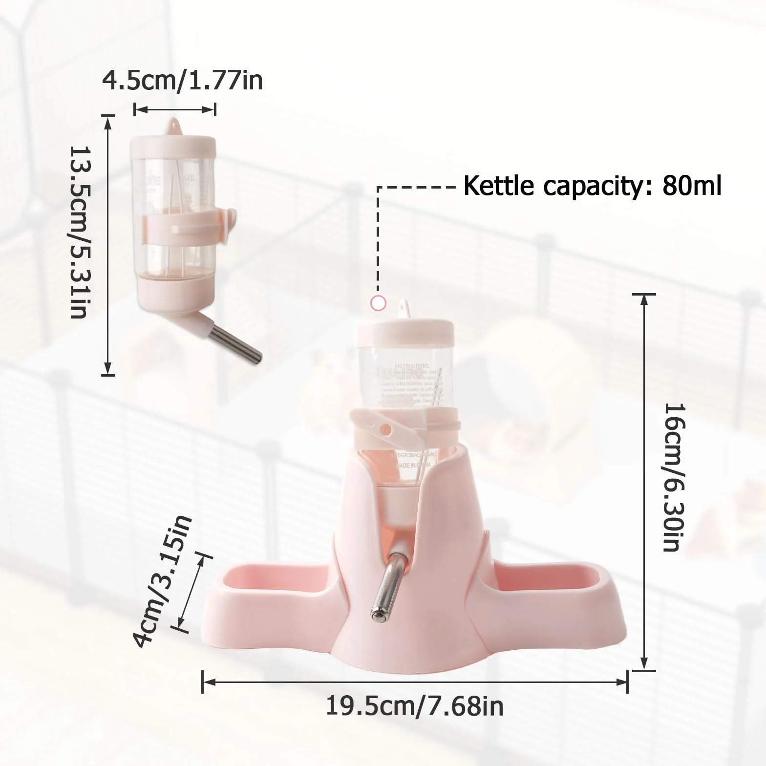 Gourde 3 en 1 pour hamster 80 ml avec double gamelle et support sans fuite distributeur d'eau automatique