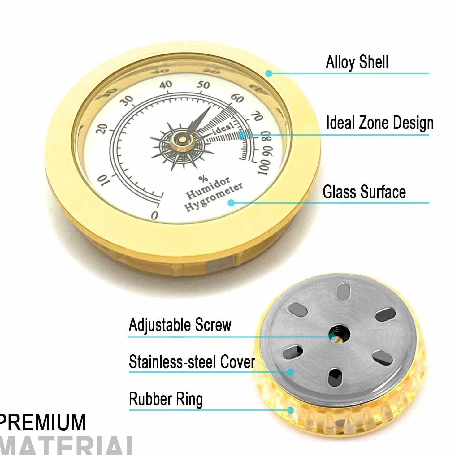 Hygromètre de rechange pour cave a cigares - φ 38mm - Or - Alliage rond - Moniteur précis - Humidor - Hygromètre - Valise de guitare - Serre