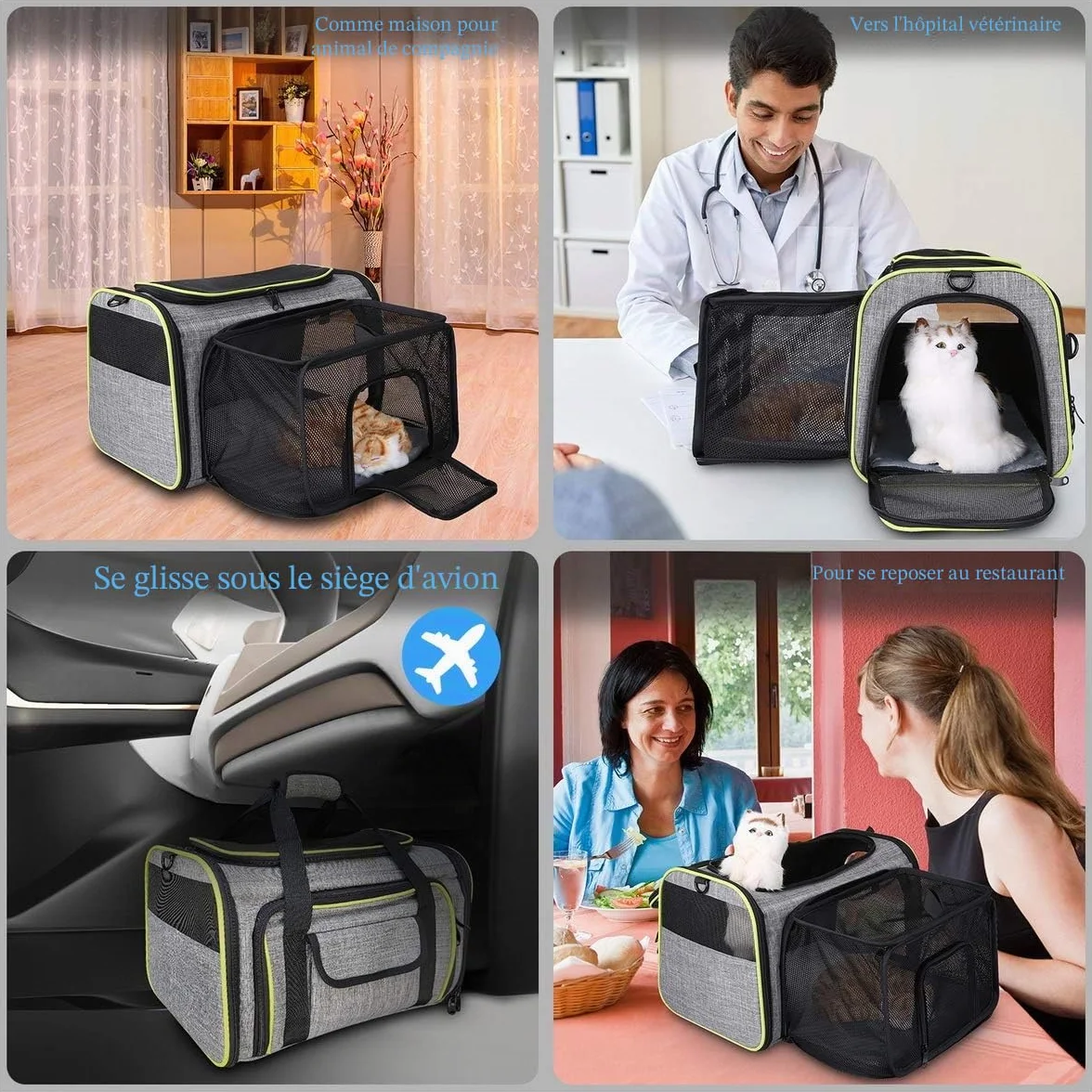 Sac de Transport pour Chat Chien Extensible Filet Respirant Pliable avec Matelas Amovible 43x28x28cm