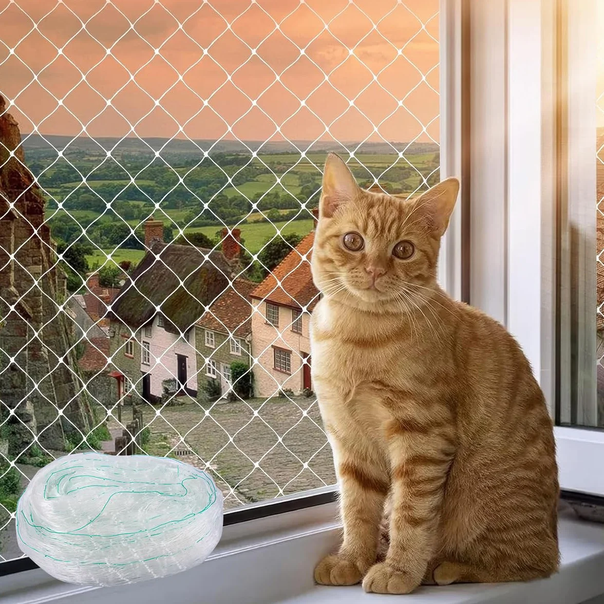 Filet De Protection Chat Nylon 8x3m Transparent Découpable sans Percer pour Balcon Porte Fenêtre