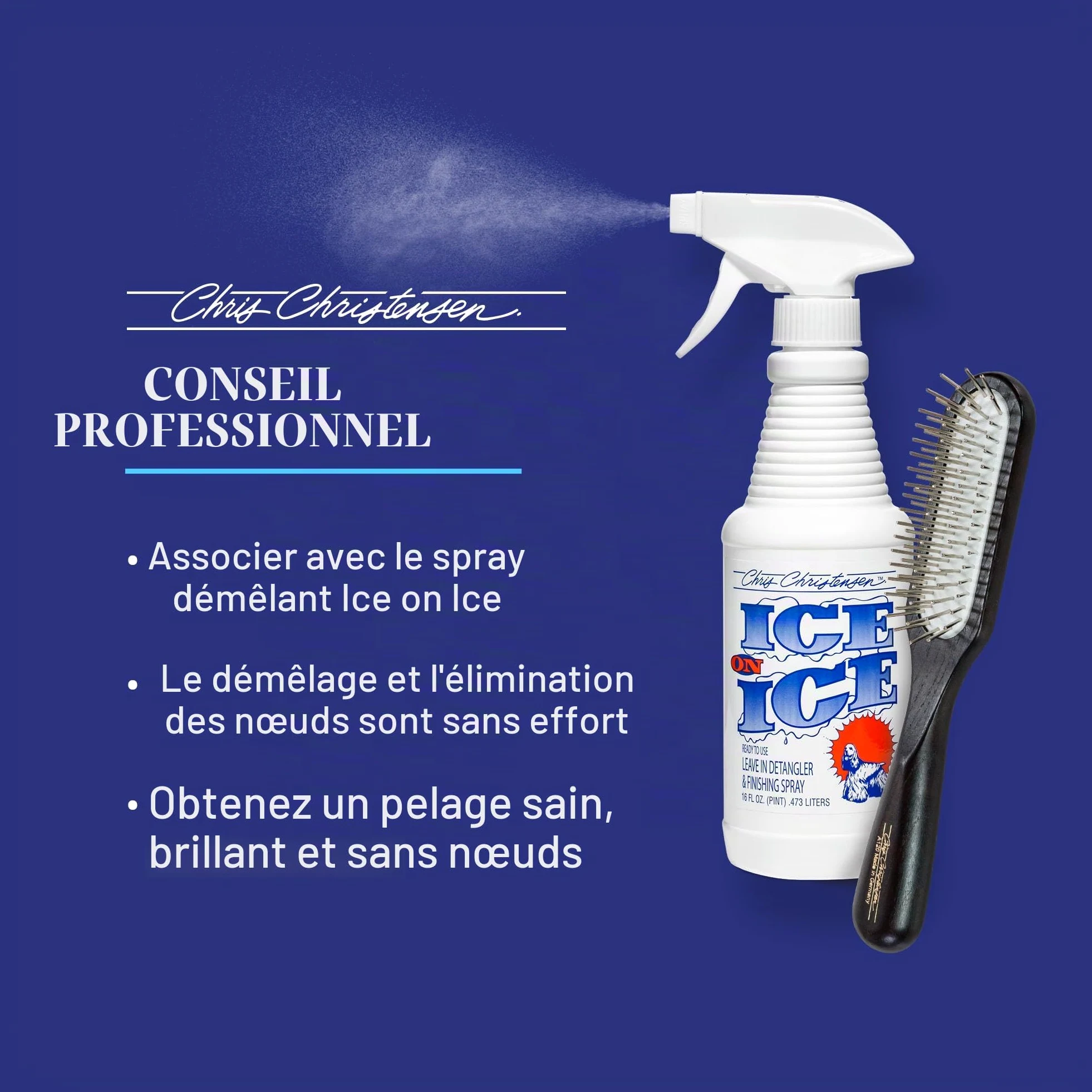 Chris Christensen Brosse démêlante pour chien, 20 mm, brosse spéciale pour toiletter comme un professionnel, élimine les tapis tenaces et les enchevêtrements, les broches arrondies et mises à la