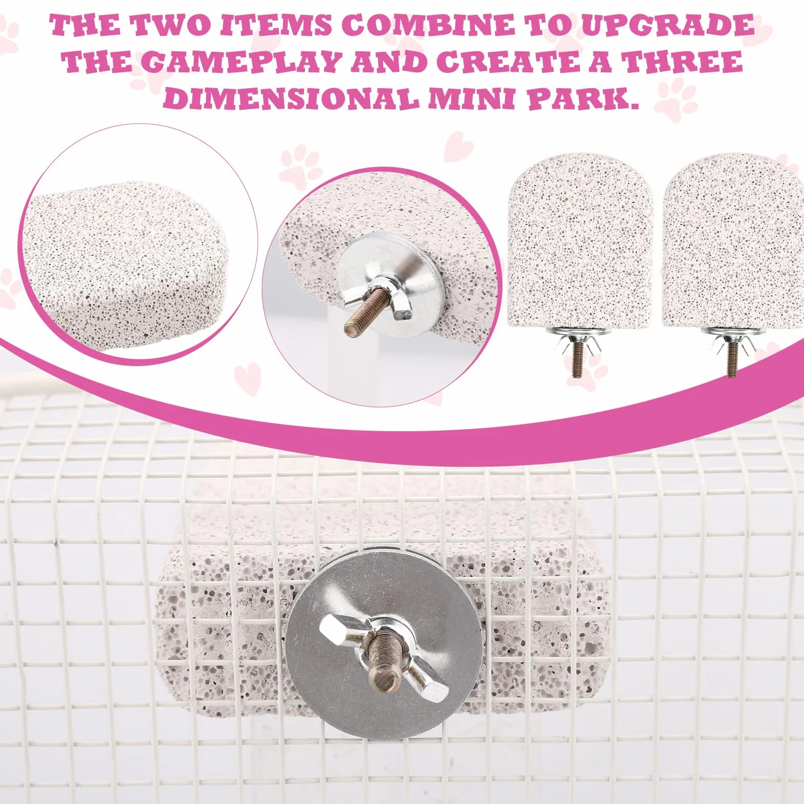 Lot de 2 Plateformes d'escalade en Lave et en Pierre Ponce pour Chinchillas, Écureuils Cochons d'Inde et Hamsters Jouet à Mâcher pour User Les Dents Accessoires de Cage (Petit)