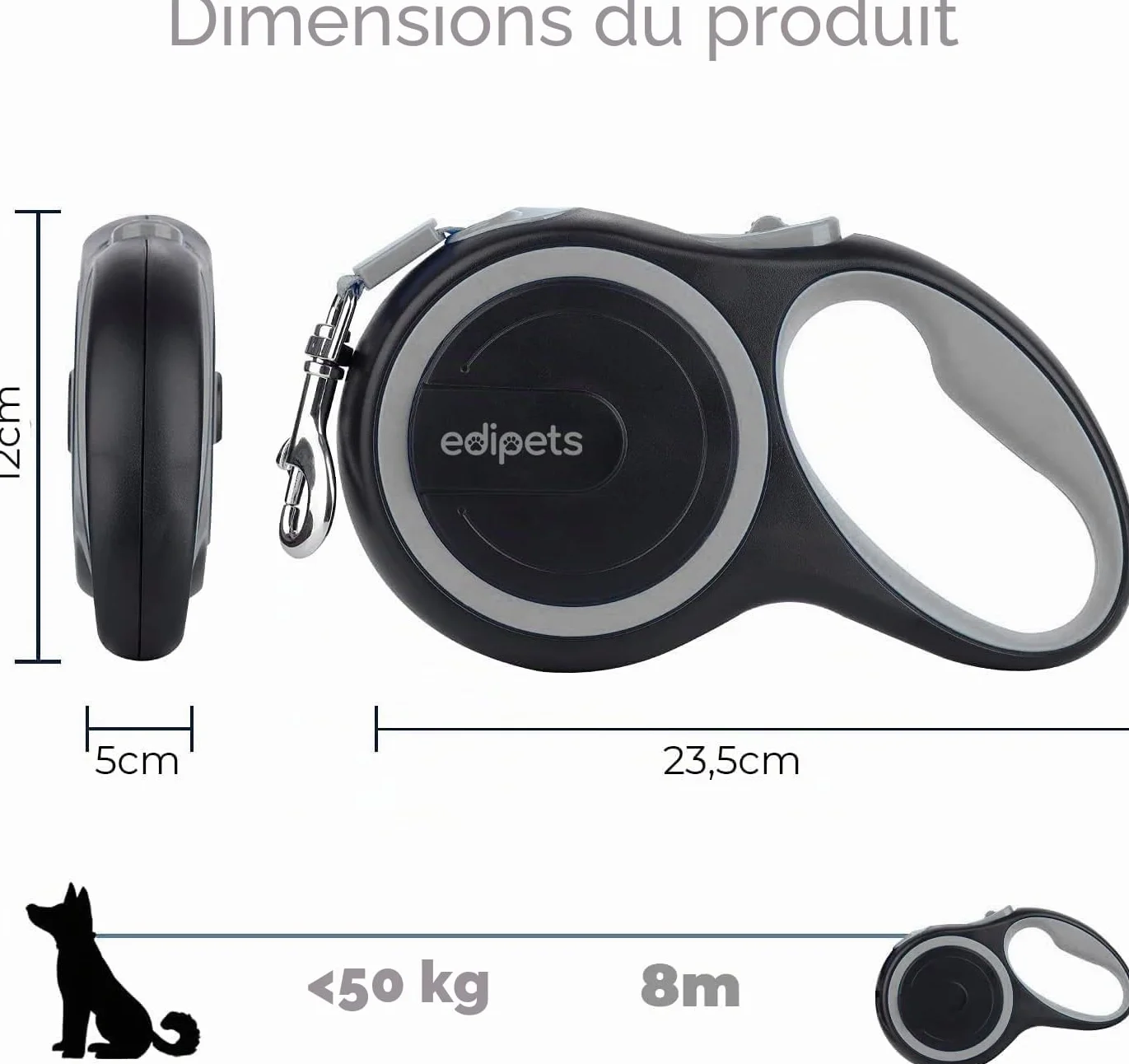 Laisse Chien Rétractable Edipets 8 Mètres Flexible Dressage Promenade