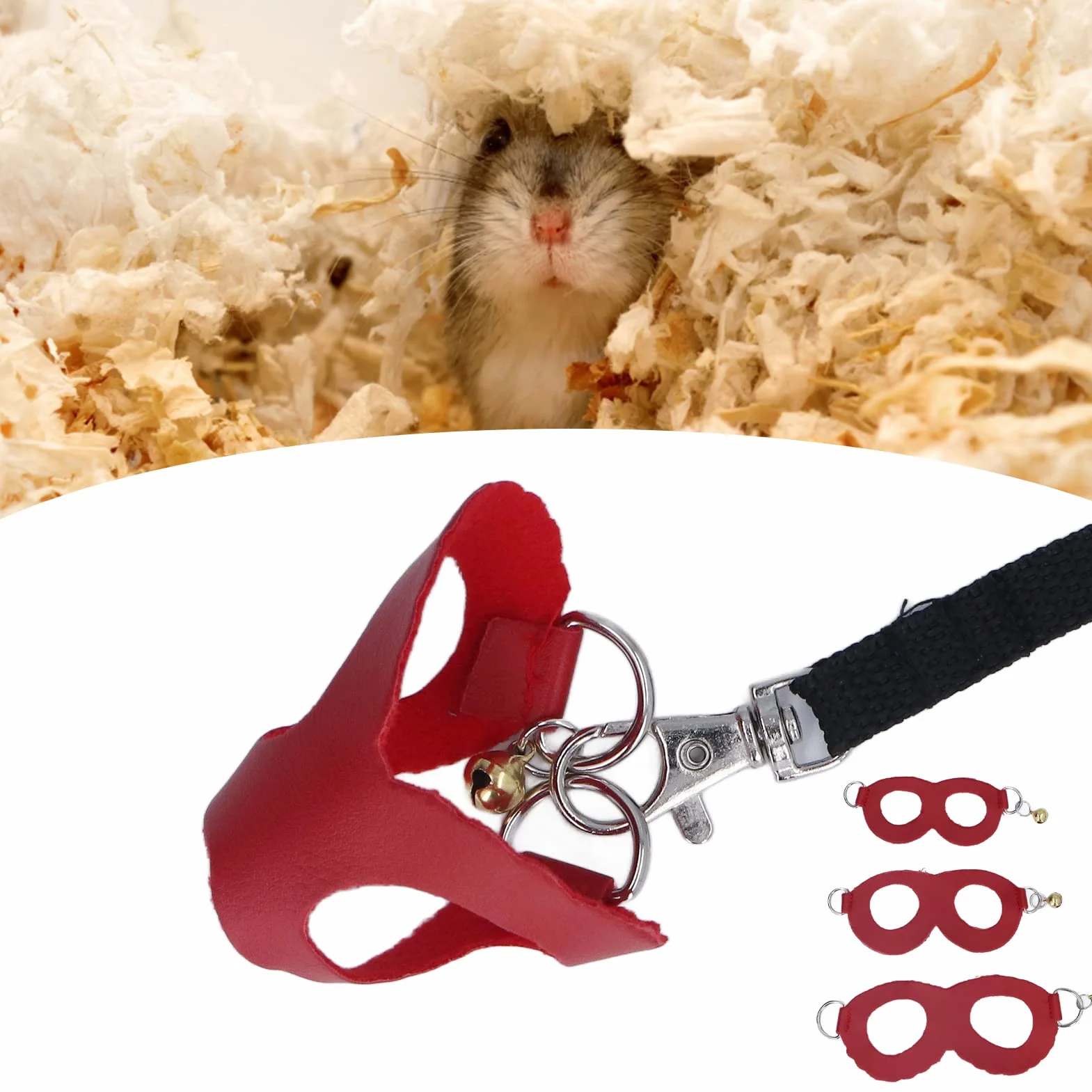 Harnais pour Hamster en Simili Cuir Souple avec Cloches, Gilet et Laisse pour Marche des Rats, 3 Tailles (S, M, L), Rouge