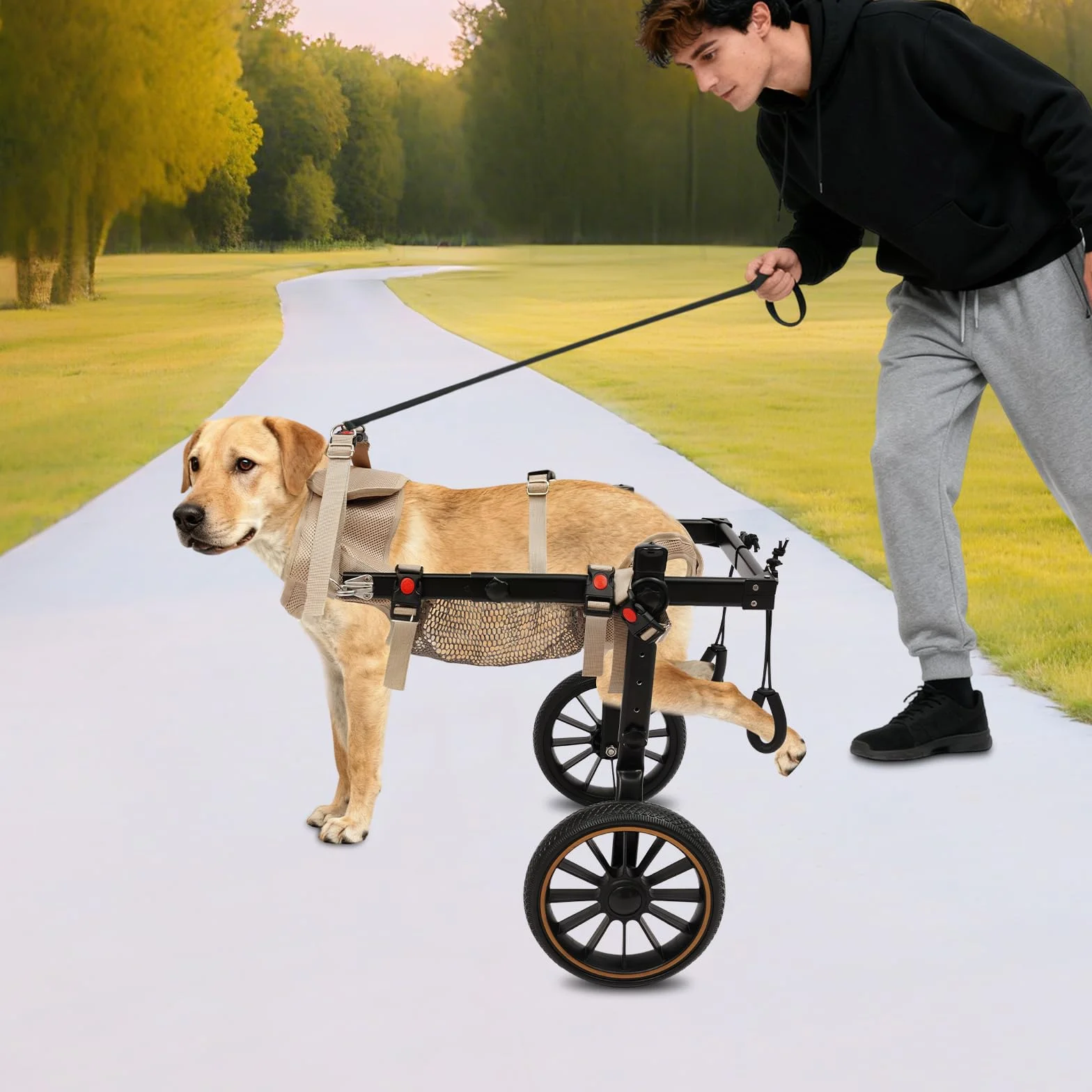Harnais De Levage Chien Arrière Aide Marche Animaux Handicapés 65Kg Chariot Rééducation Pattes Arrière Aluminium Réglable 81-94Cm Fauteuils Roulants Deux Roues Pour Chiens