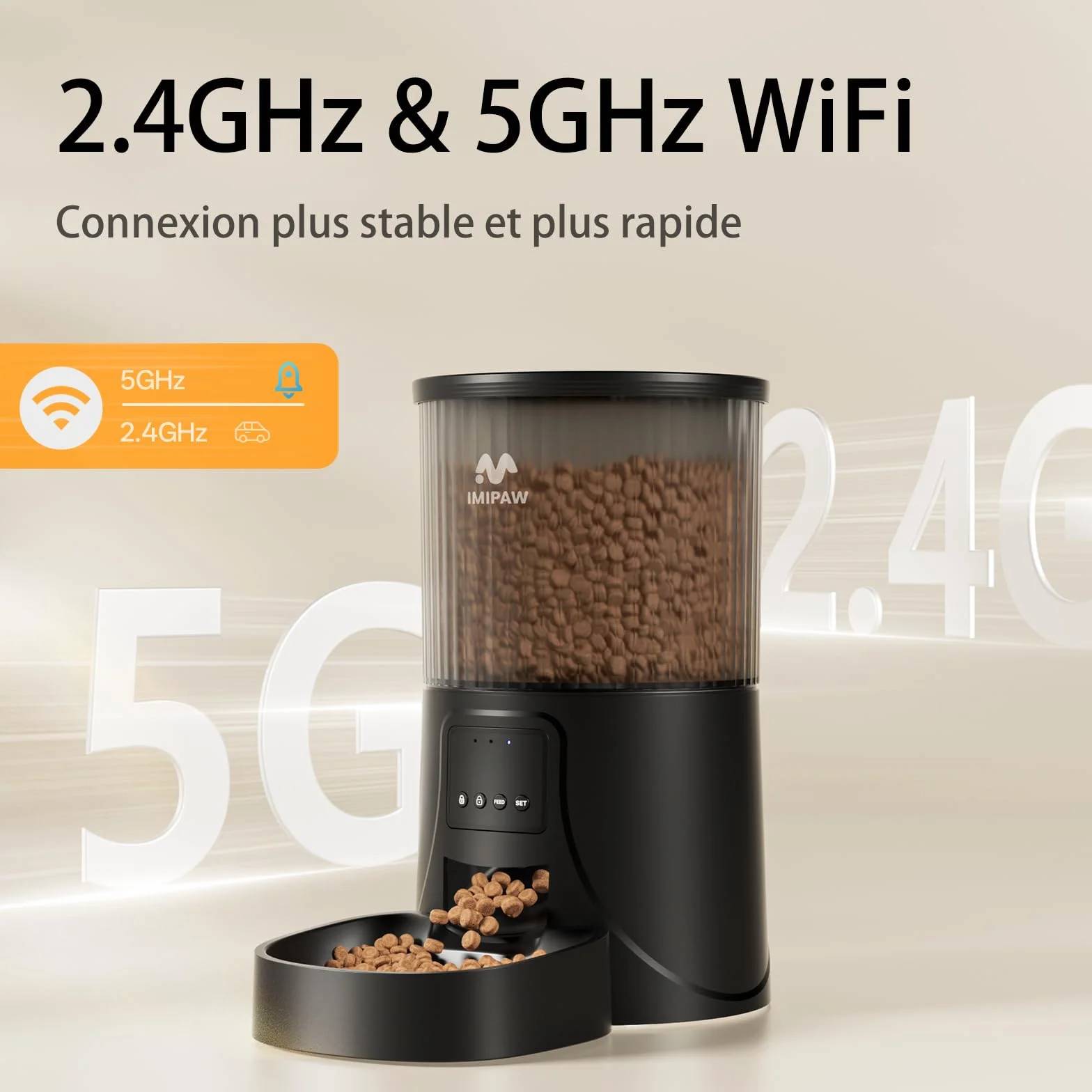 IMIPAW Distributeur Croquettes Chat Automatique WiFi 5G 2.4G Contrôle App 10 Repas par Jour 4L Mangeoire Nourriture Sèche