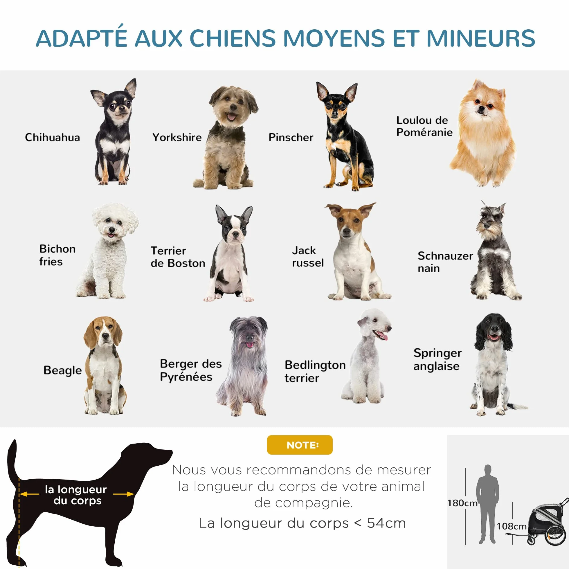 PawHut Remorque à vélo pour Chien Convertible Jogger 2 en 1 avec Drapeau réflecteurs