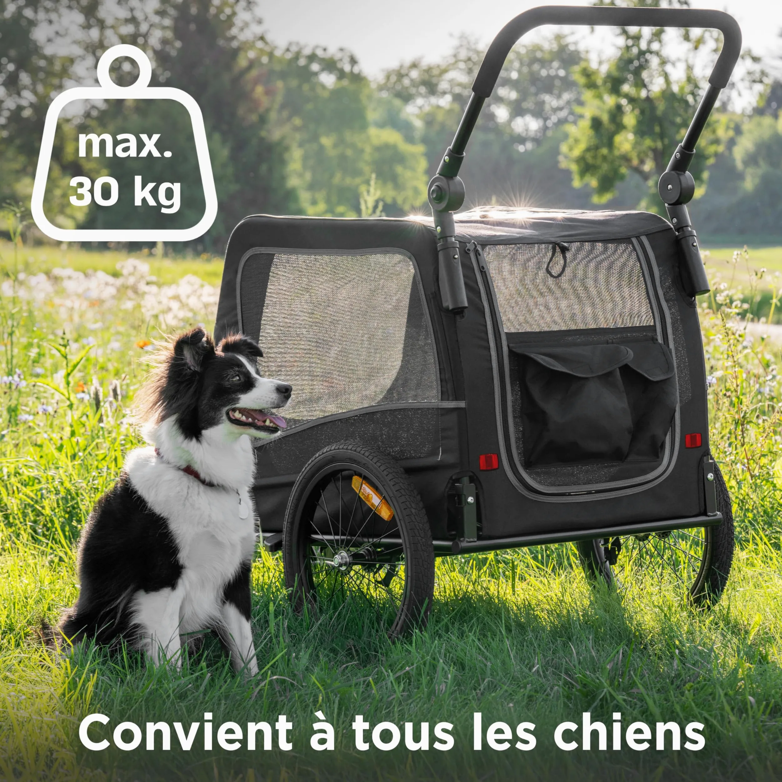 Remorque Vélo Chien 2-en-1 – Poussette et Chariot Pliable avec Coussin – Carriole étanche Jusqu’à 30 kg – Compatible avec vélos électriques – Noir