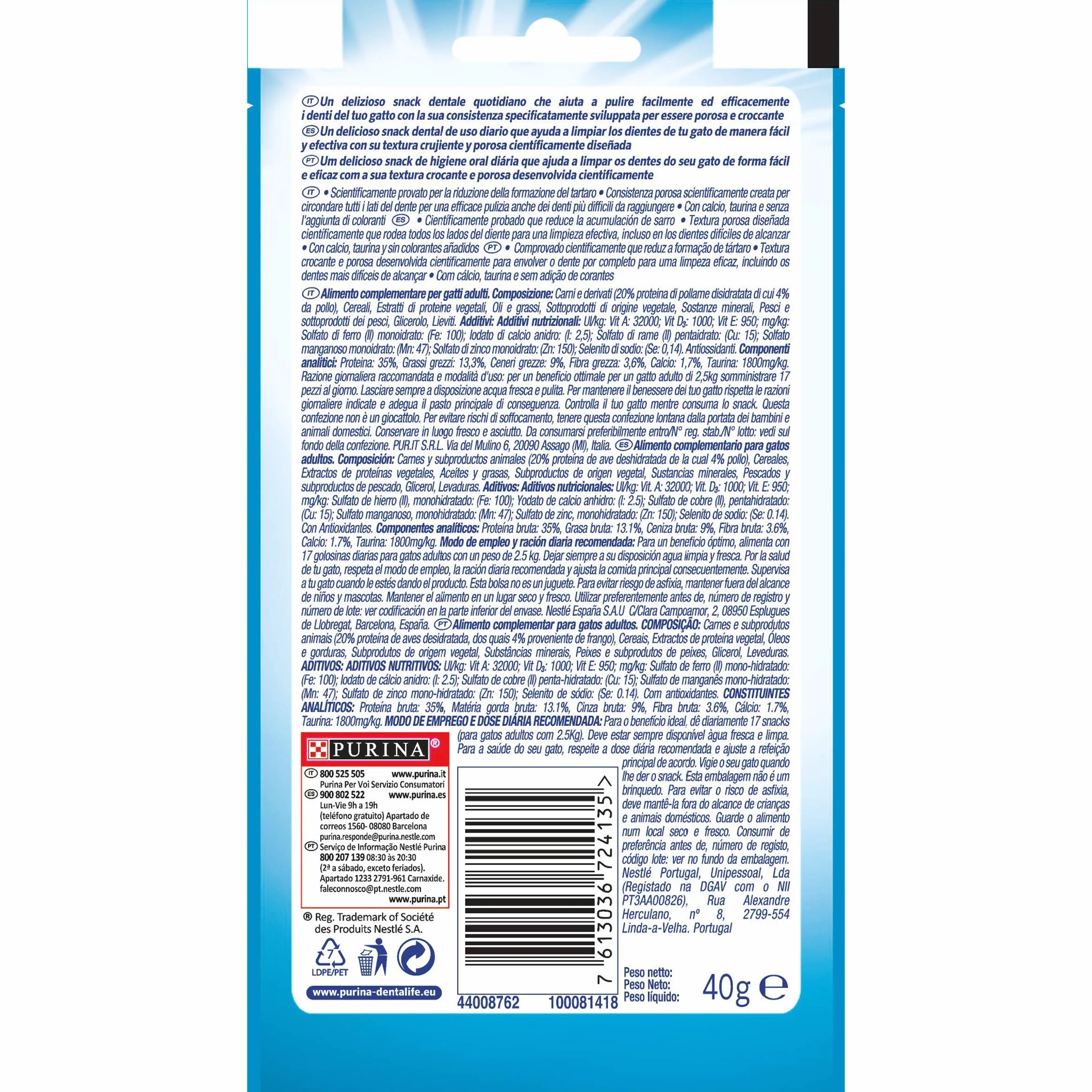 PURINA Dentalife Snack Chat Poulet 8x40g