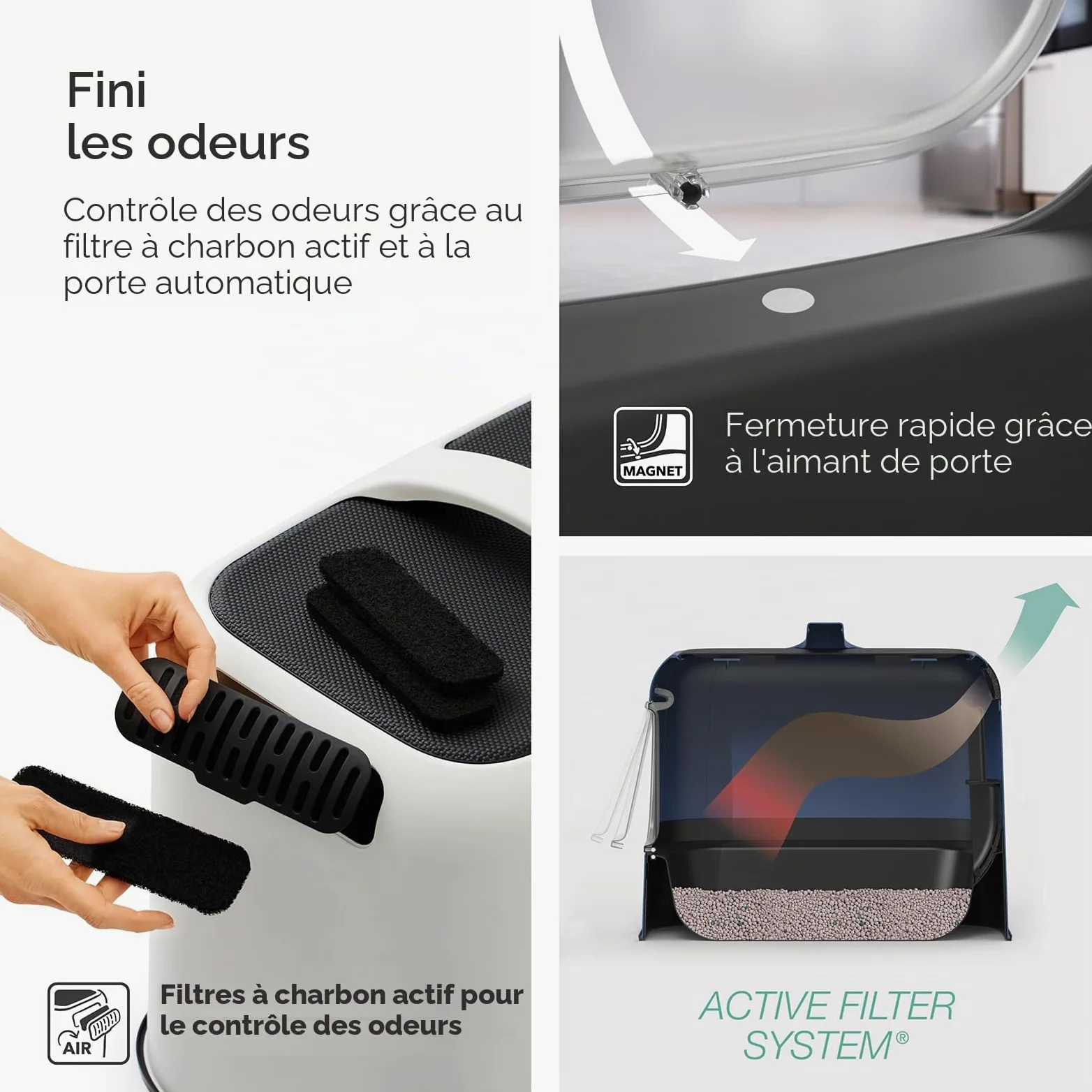 Rotho MyPet Bea Protect Bac litiere pour Chat 51 cm avec Couvercle Gris | Bac a litiere pour chat fermé, maison de toilette chat, porte battante à aimant, filtre à charbon actif, pare-éclaboussures