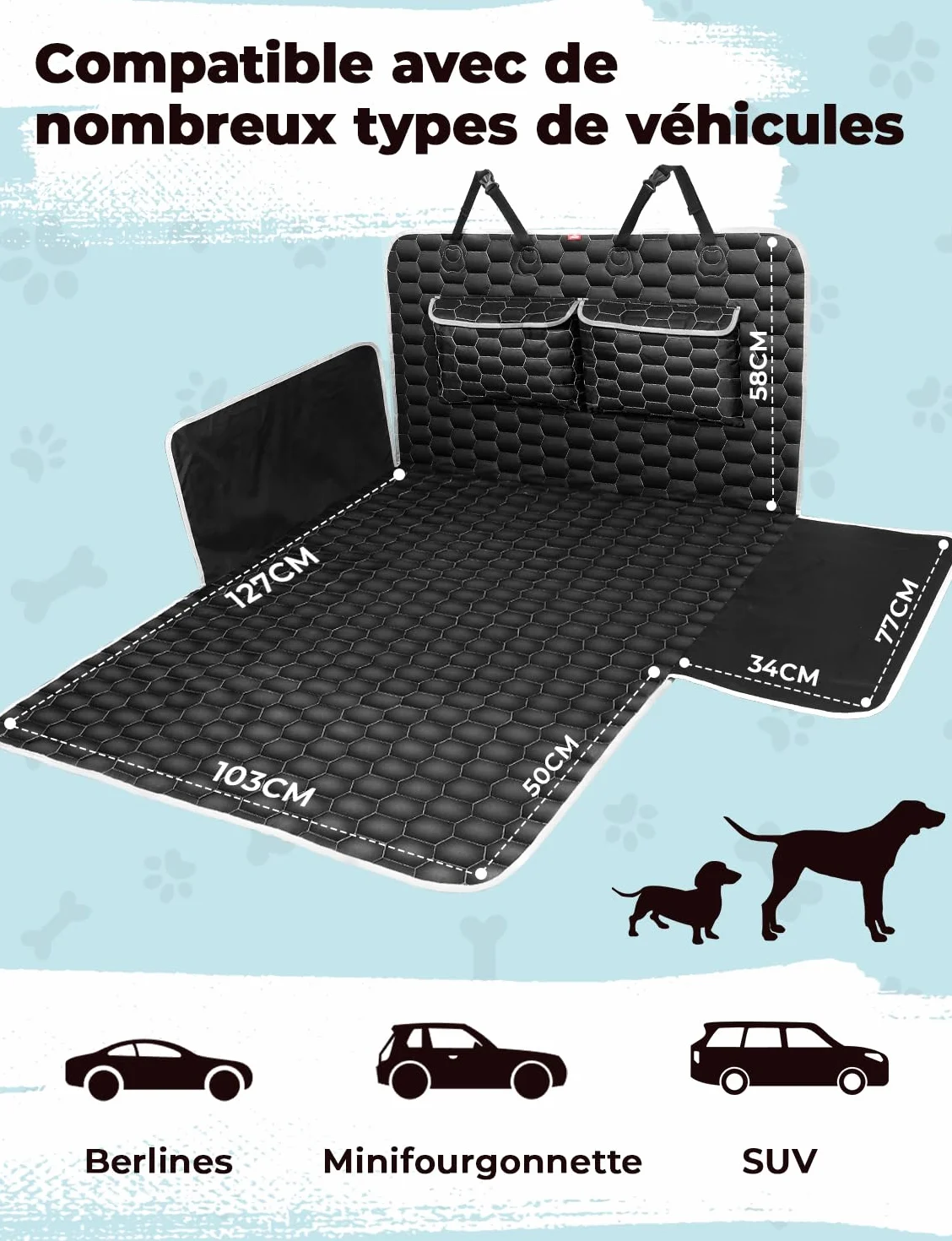 Oasser Housse de Protection Coffre Voiture Chien Imperméable Antidérapant 185x102cm