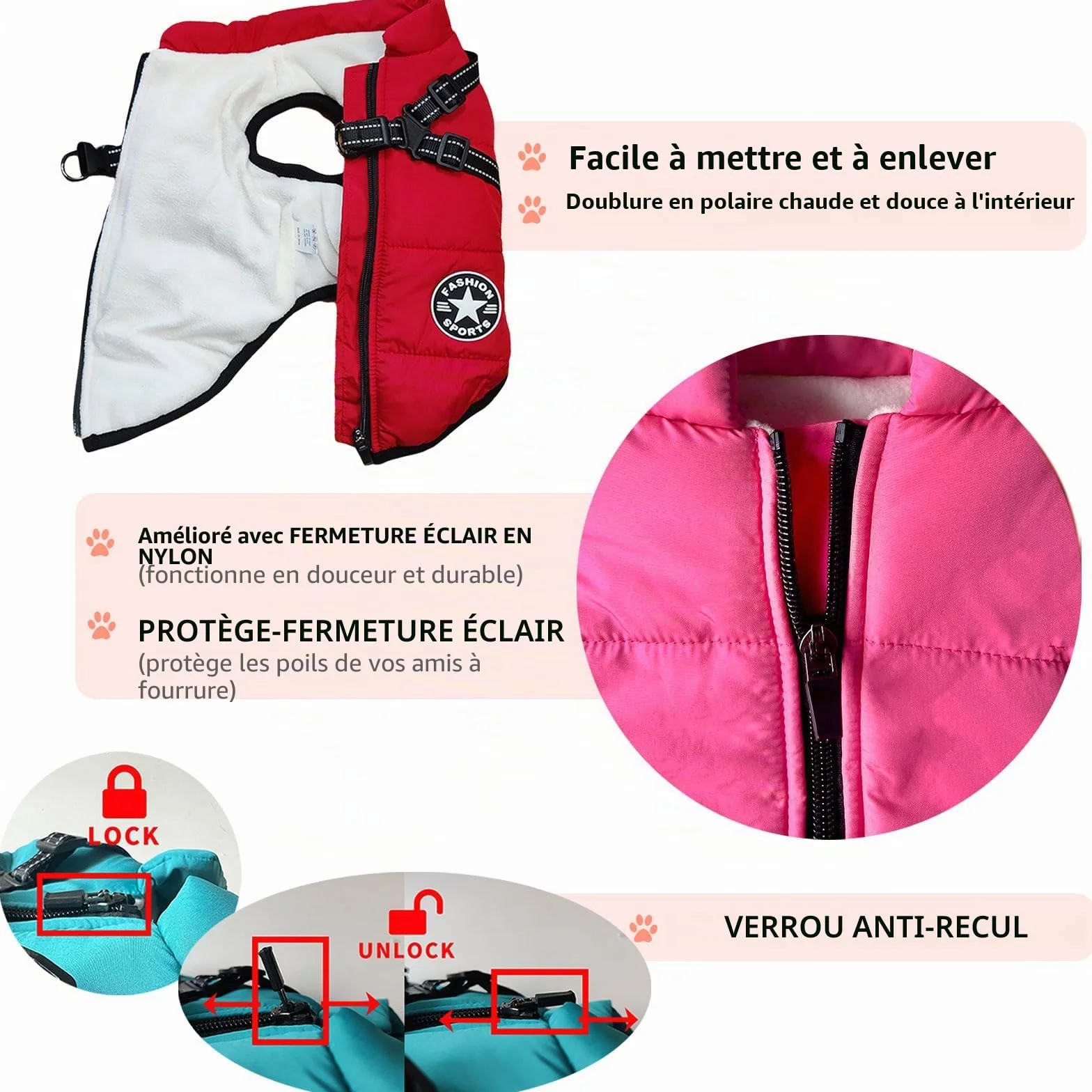 Gilet d'hiver pour chien avec harnais - Veste chaude extérieur pour chien